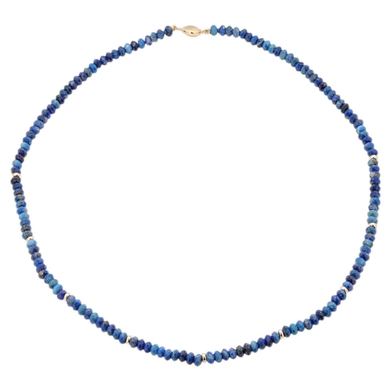 Collana girocollo di lusso da 16 pollici con perline di lapislazzuli naturale e oro giallo 14K