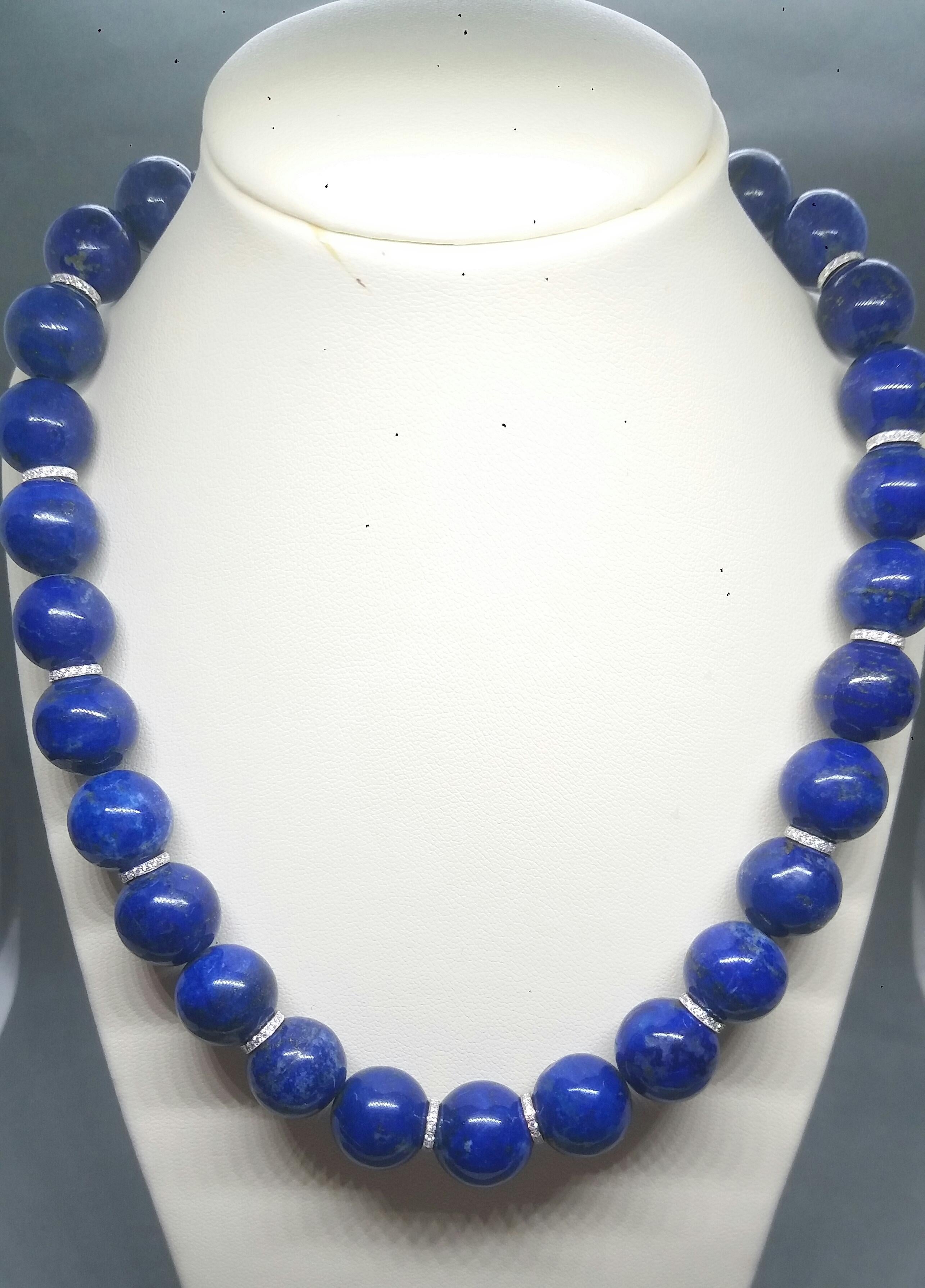 Women's Natural Lapis Lazuli Beads Necklace 14 K White Gold Diamonds Spacers And Clasp For Sale