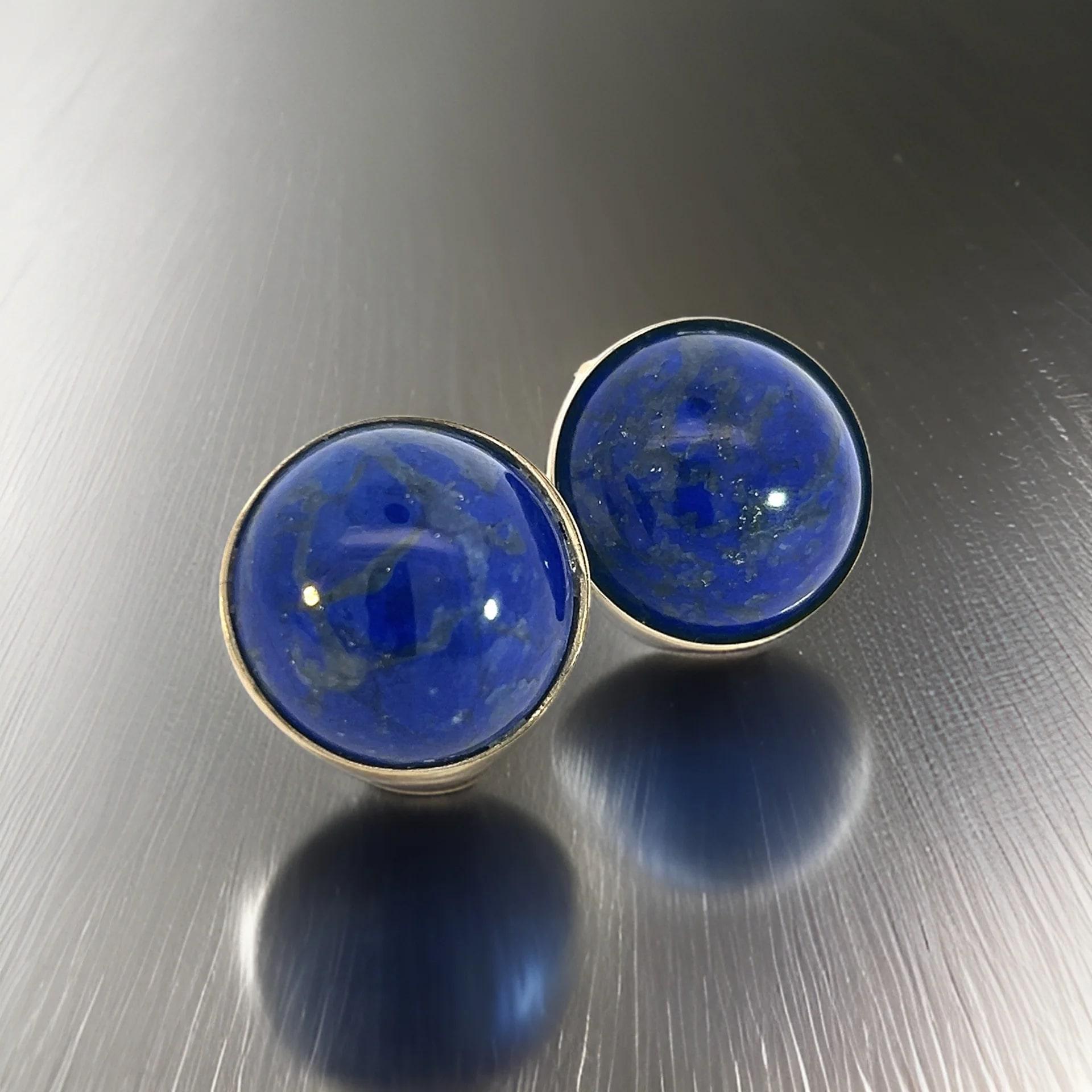Natural Lapis Lazuli Cufflinks 14k Y Gold 40 CTW Certified For Sale 6
