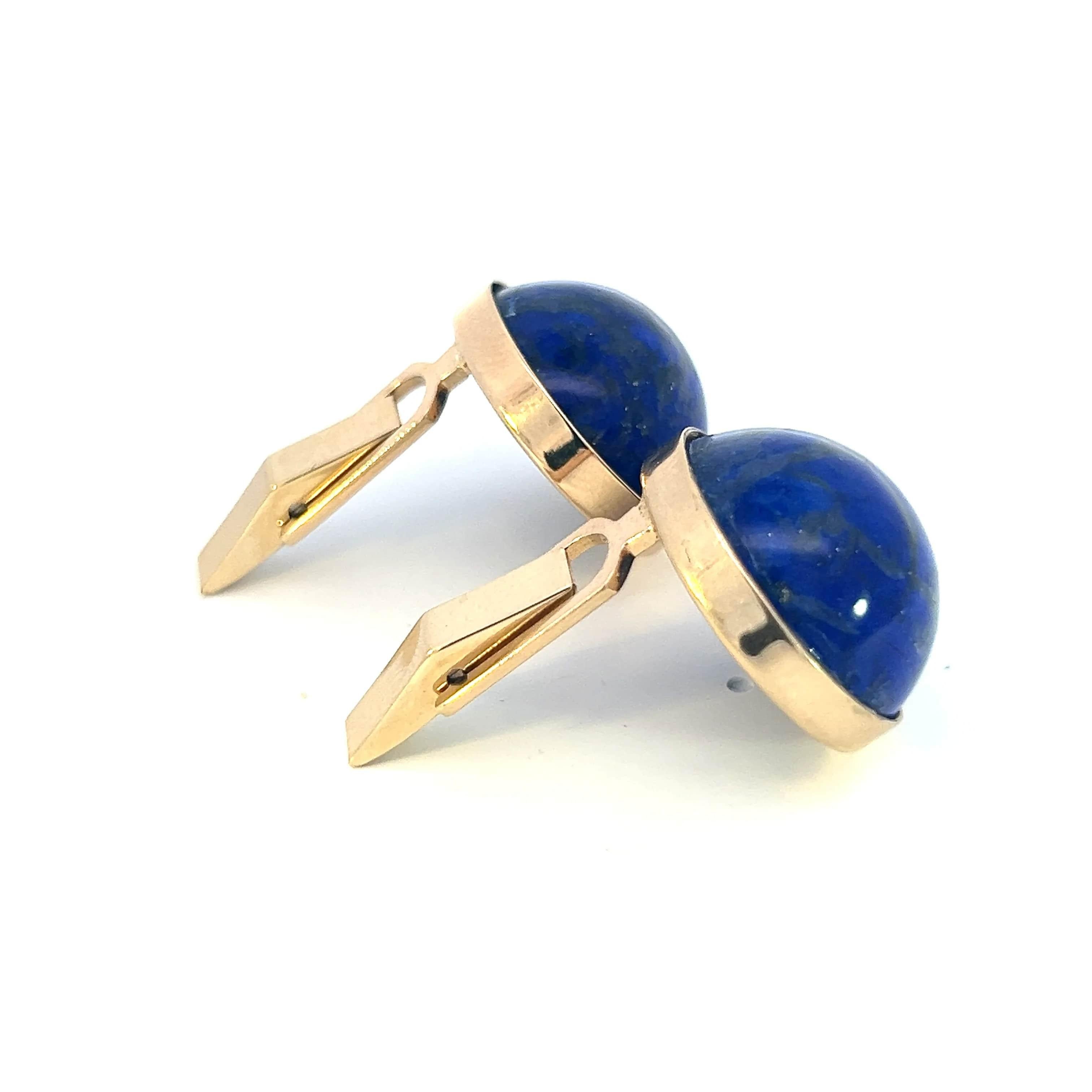 Round Cut Natural Lapis Lazuli Cufflinks 14k Y Gold 40 CTW Certified For Sale