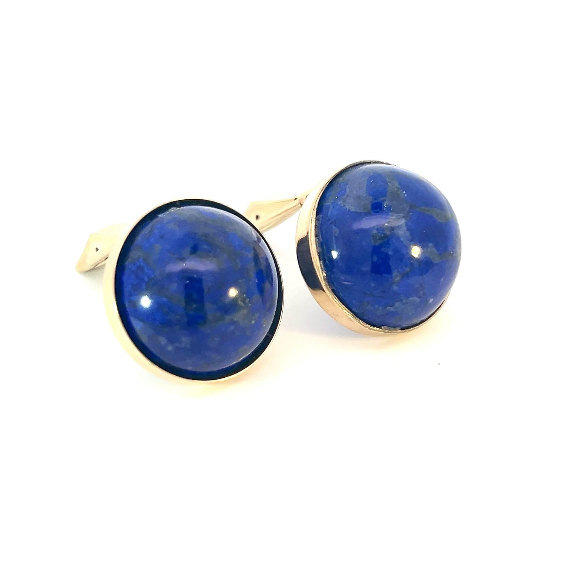 Natural Lapis Lazuli Cufflinks 14k Y Gold 40 CTW Certified In Good Condition For Sale In Brooklyn, NY