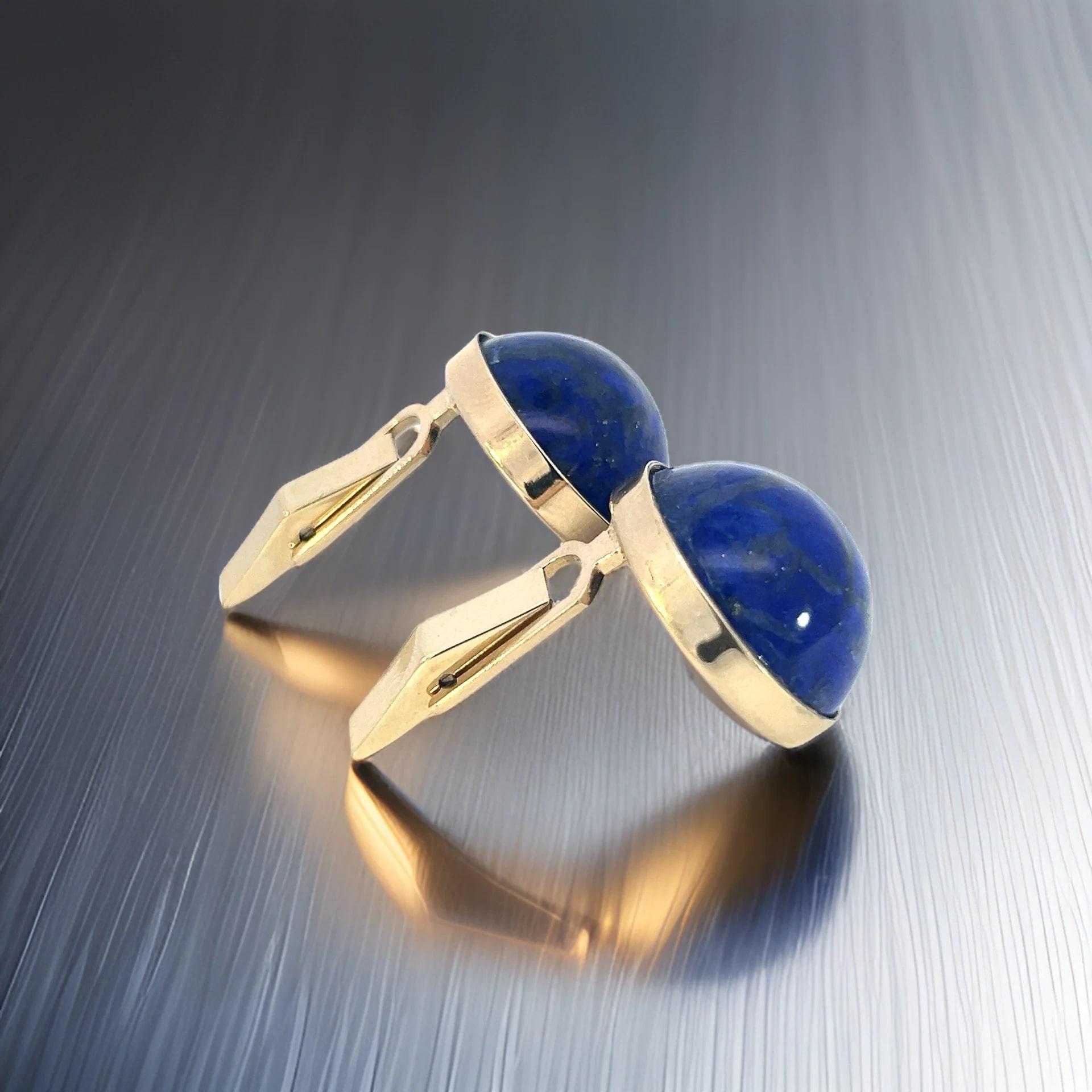 Women's or Men's Natural Lapis Lazuli Cufflinks 14k Y Gold 40 CTW Certified For Sale