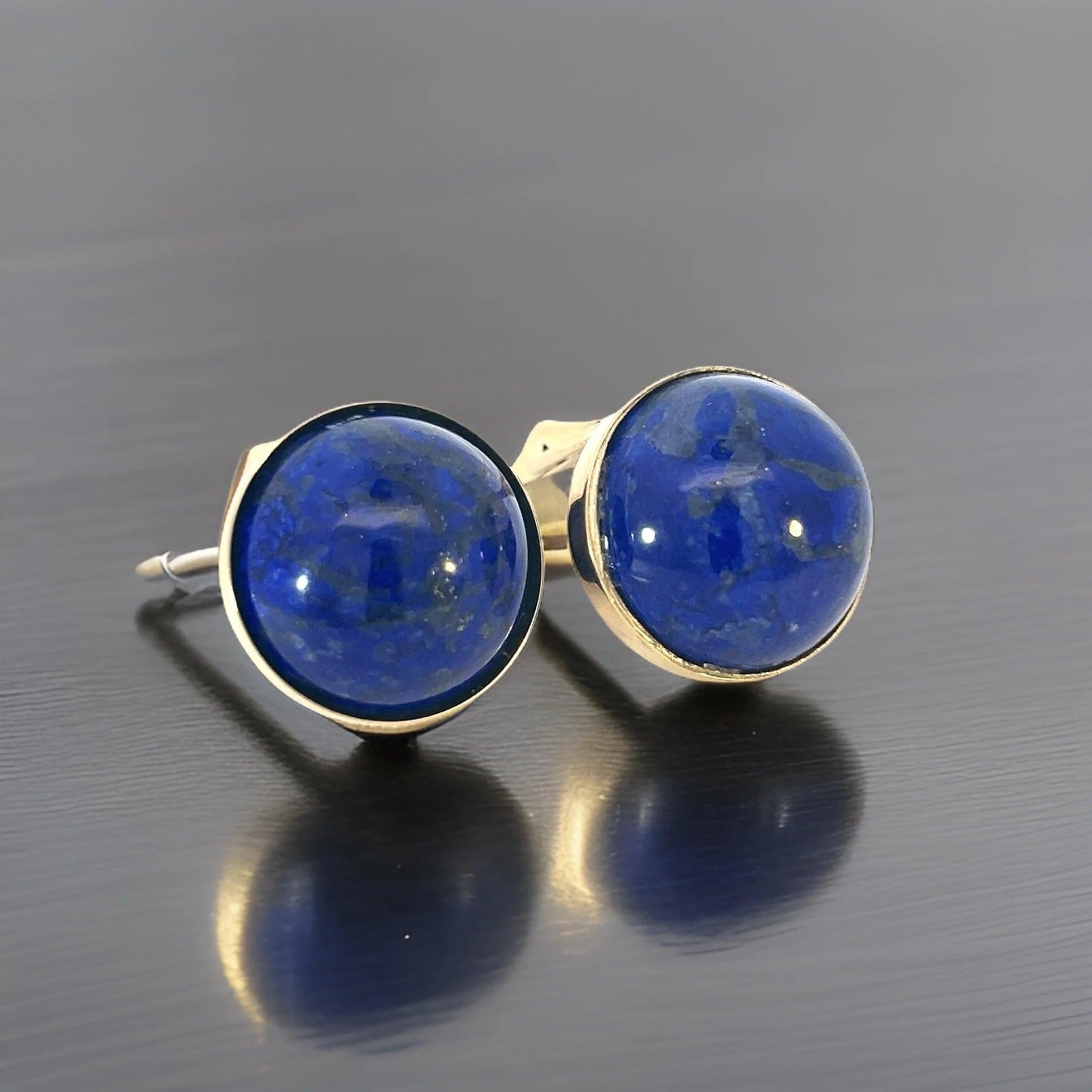 Natural Lapis Lazuli Cufflinks 14k Y Gold 40 CTW Certified For Sale 1