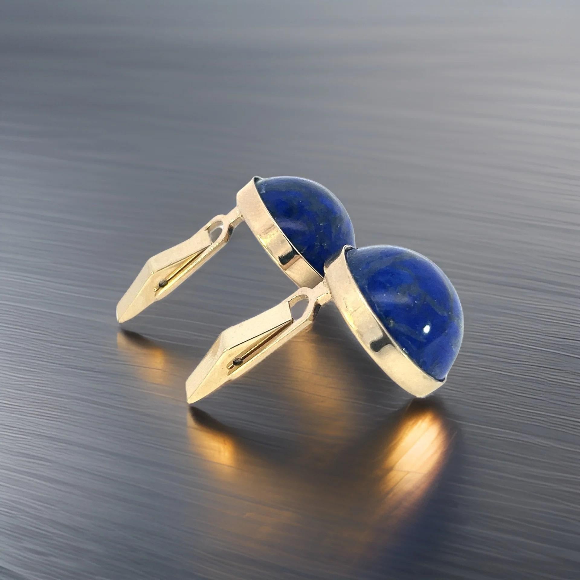 Natural Lapis Lazuli Cufflinks 14k Y Gold 40 CTW Certified For Sale 3