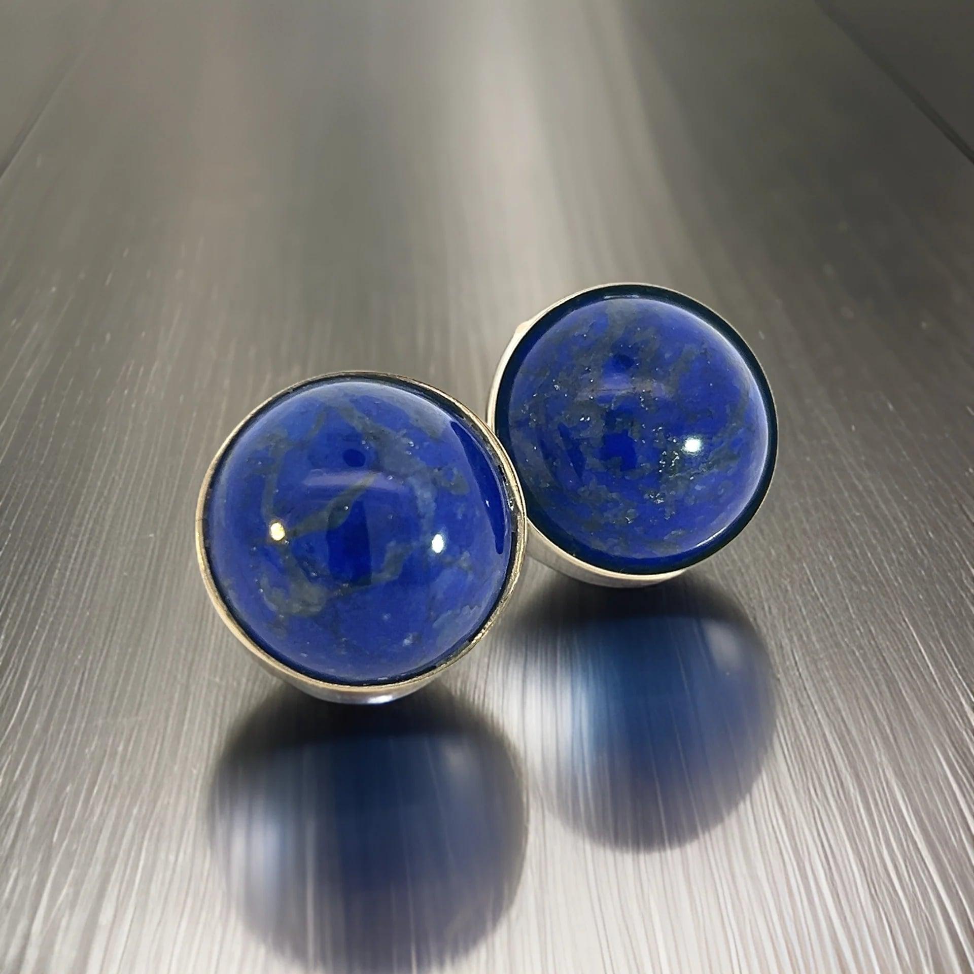 Natural Lapis Lazuli Cufflinks 14k Y Gold 40 CTW Certified For Sale 4