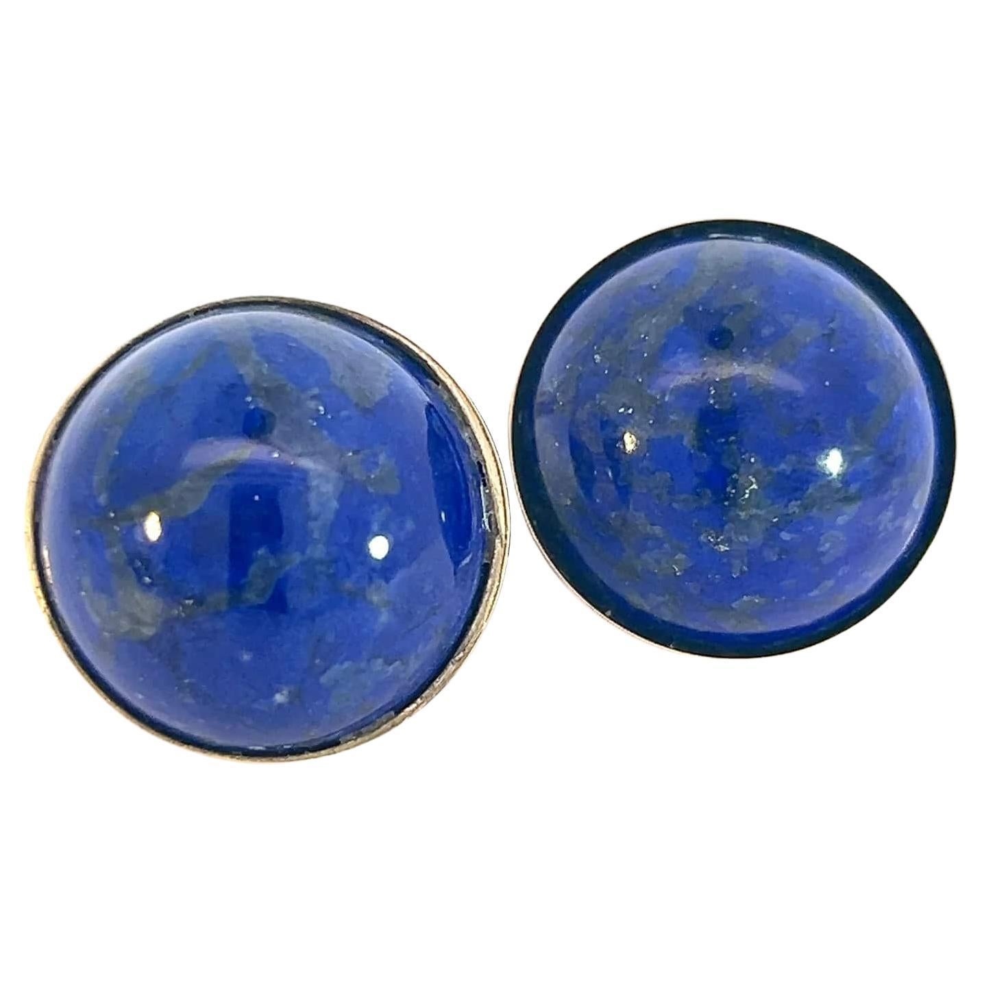 Natural Lapis Lazuli Cufflinks 14k Y Gold 40 CTW Certified For Sale