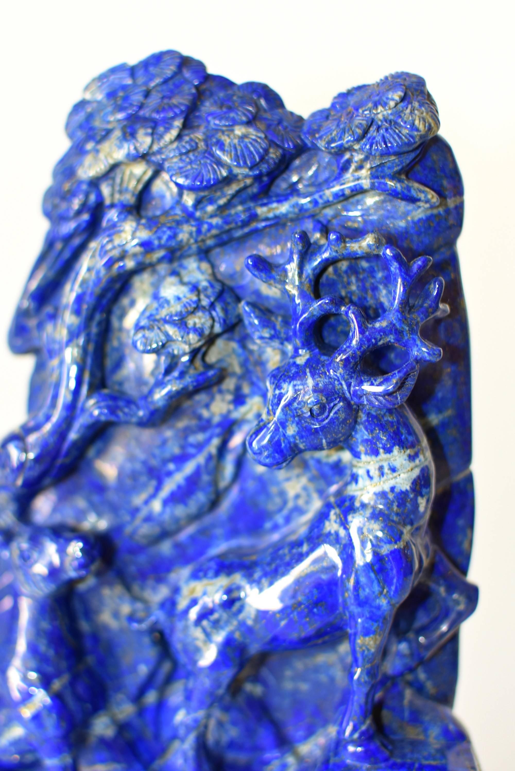 Natural Lapis Lazuli Deer, Bluest, 4.4 lb, Hand-Carved In Excellent Condition In Somis, CA