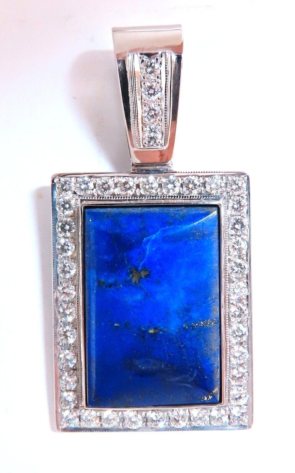 Women's or Men's Natural Lapis Lazuli Diamonds Pendant 14kt For Sale