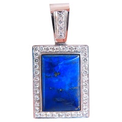 Pendentif en lapis-lazuli naturel et diamants 14 carats