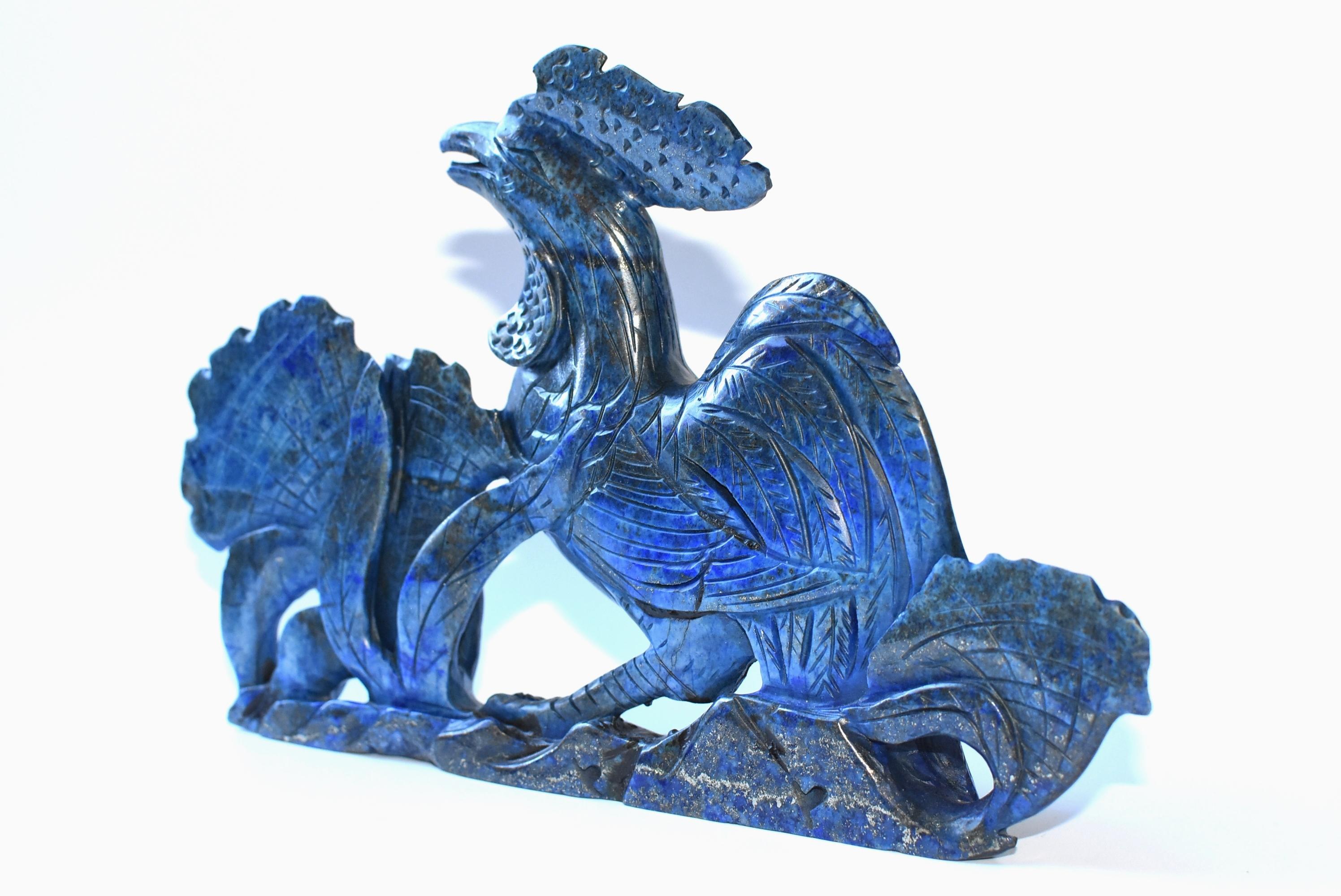 Hand-Carved Natural Lapis Lazuli Rooster Sculpture