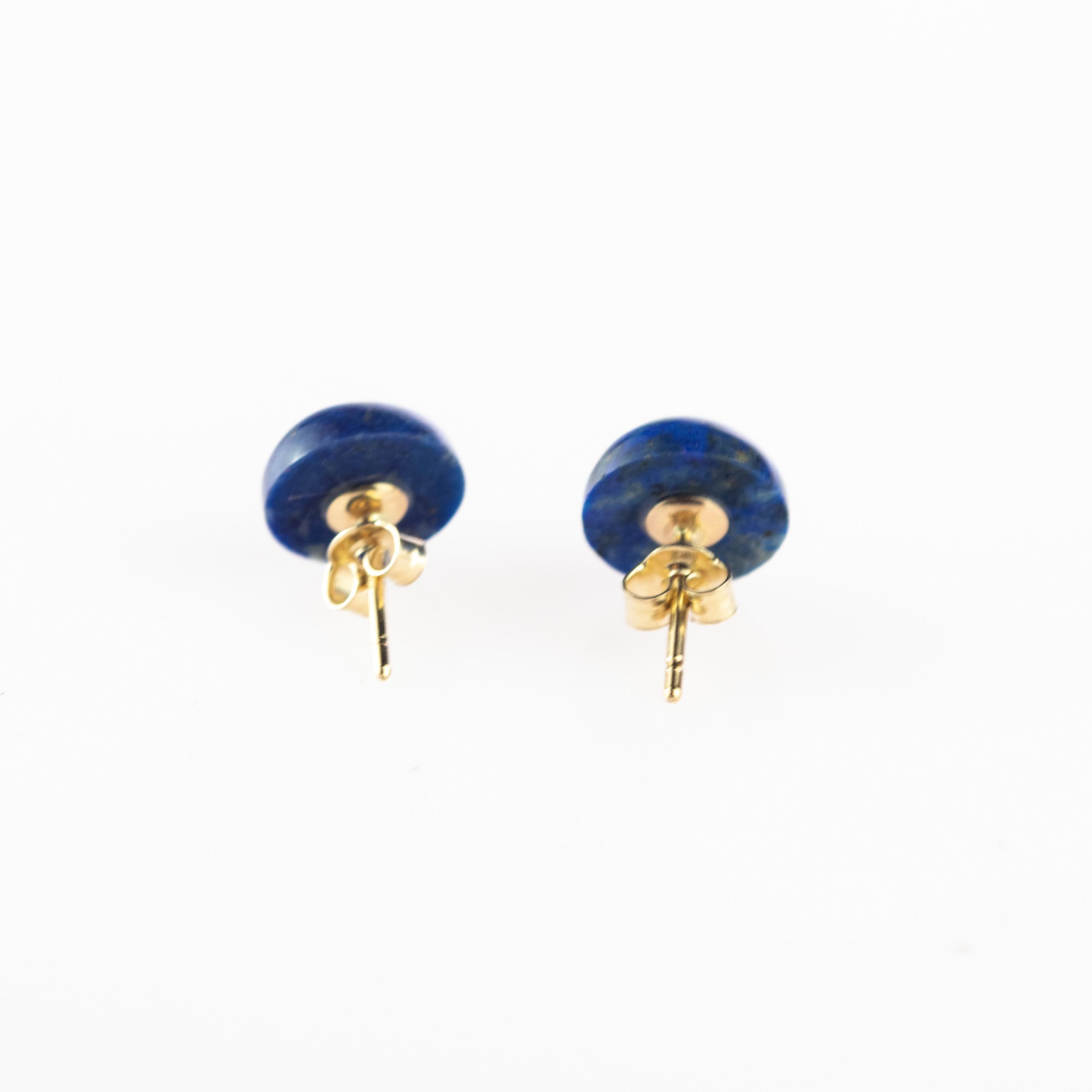 Natural Lapis Lazuli Round Cabochon 14 Karat Gold Stud Retro Cocktail Earrings In New Condition For Sale In Milano, IT