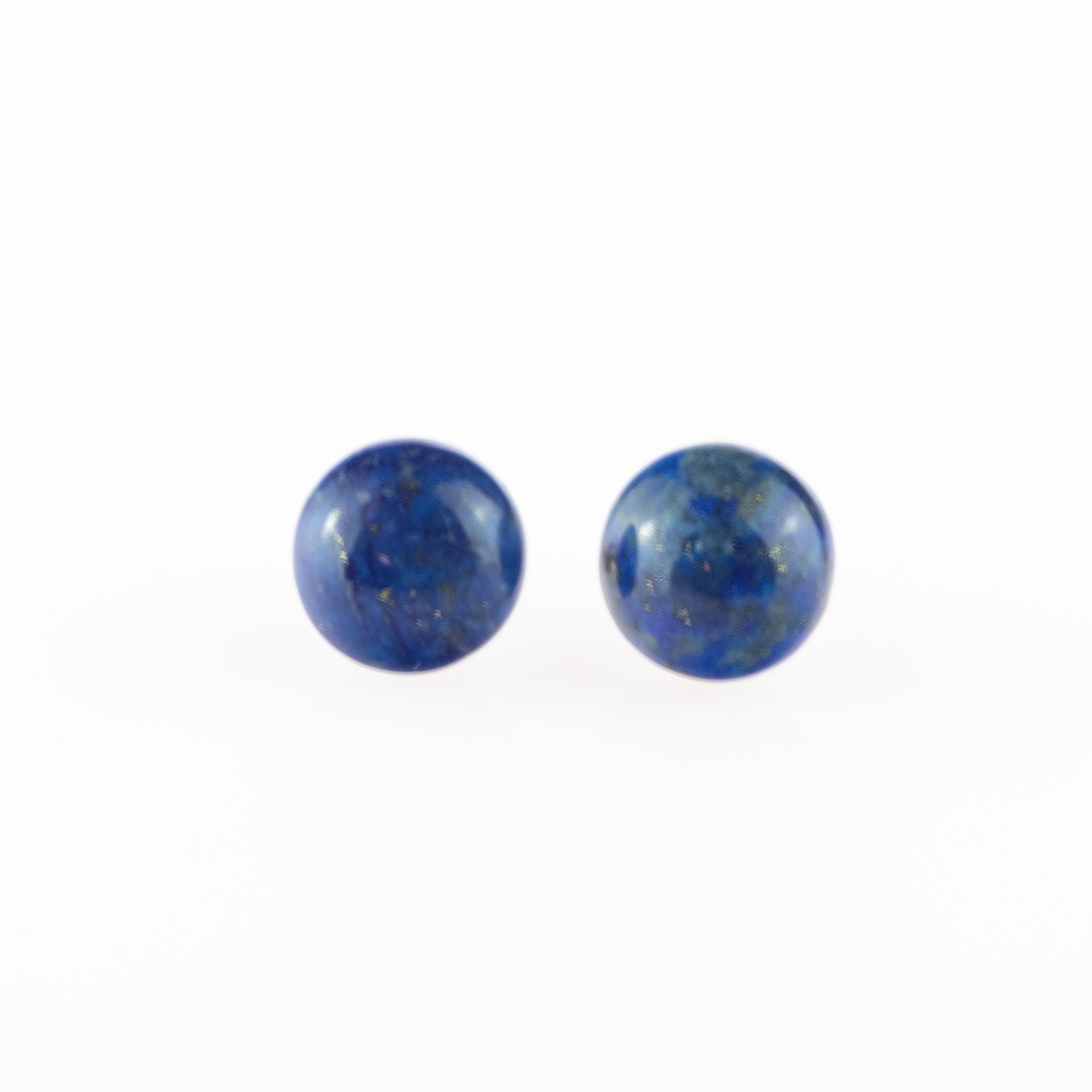 Natural Lapis Lazuli Round Cabochon Gold Plate Stud Retro Cocktail Earrings For Sale 2