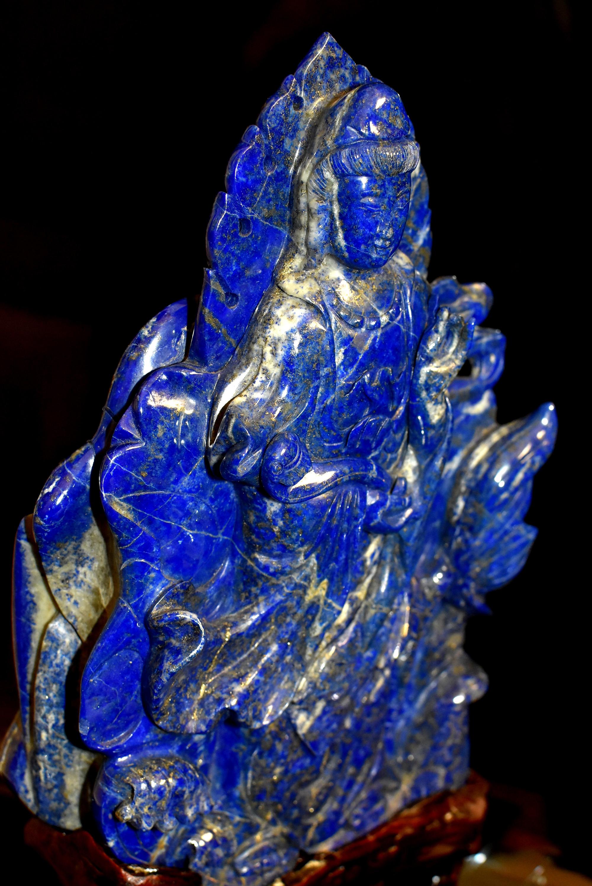 Natural Lapis Lazuli Statue of Guan Yin 6 lb Finest Grade For Sale 3