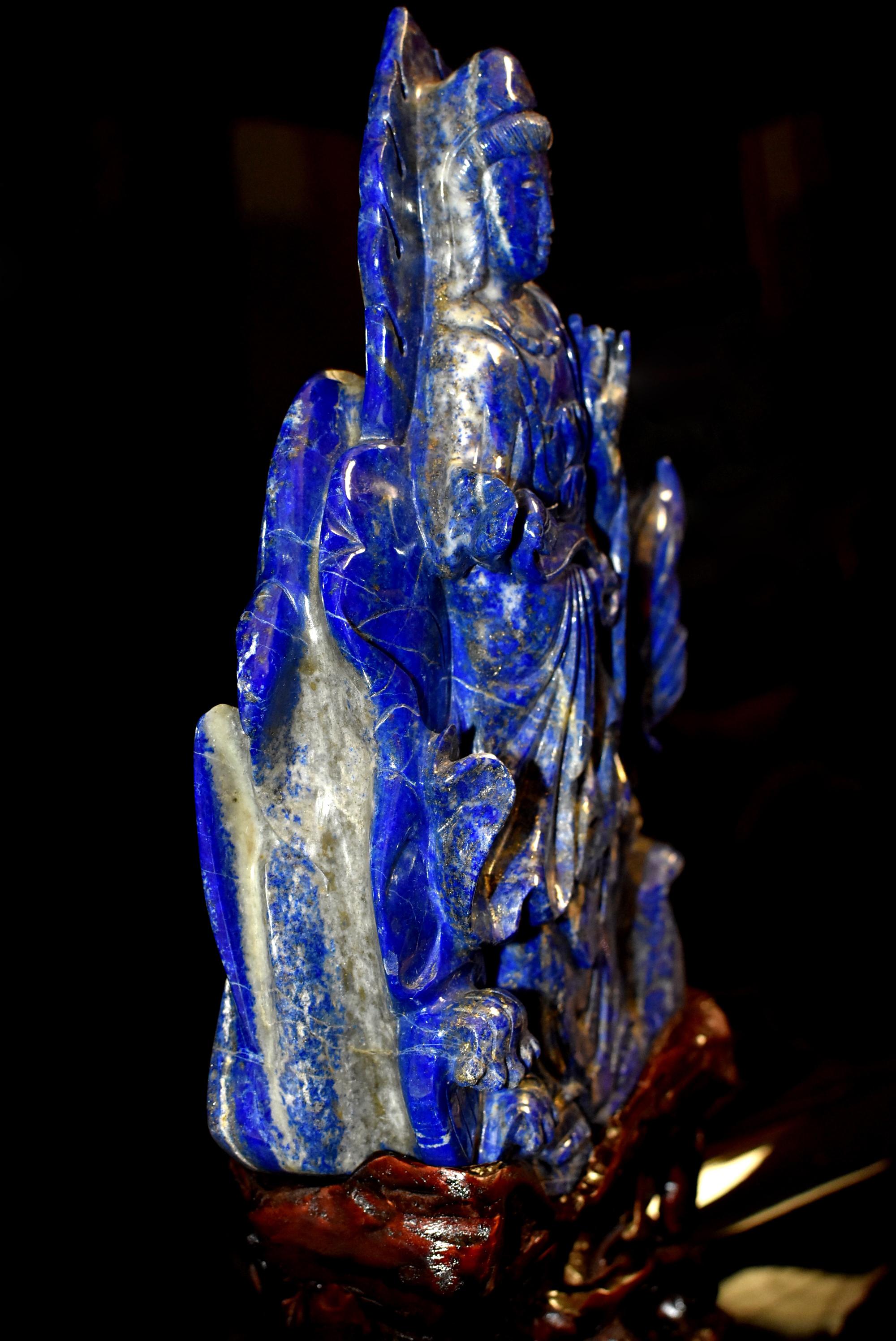 Natural Lapis Lazuli Statue of Guan Yin 6 lb Finest Grade For Sale 6
