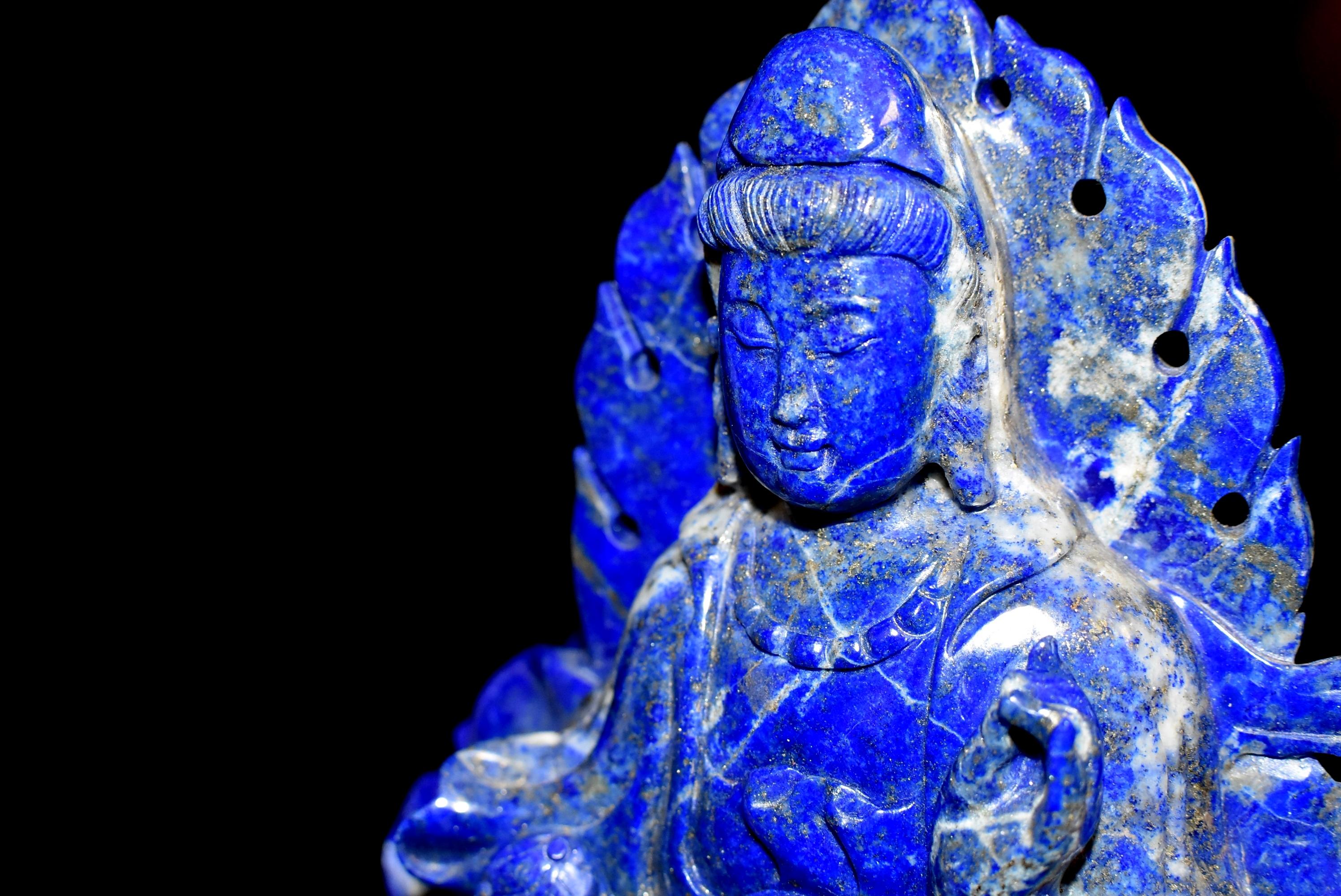 Afghan Natural Lapis Lazuli Statue of Guan Yin 6 lb Finest Grade For Sale