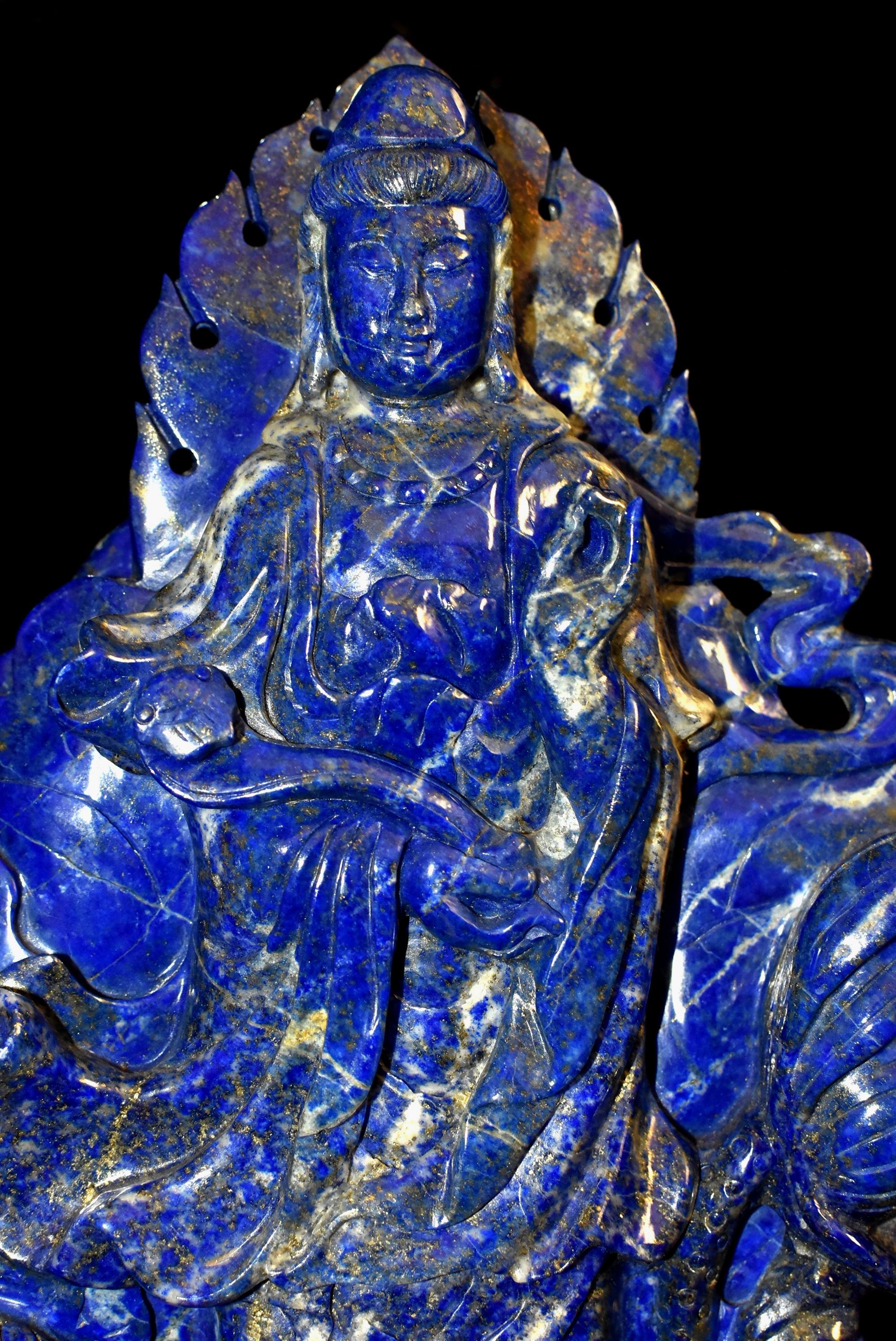 Natural Lapis Lazuli Statue of Guan Yin 6 lb Finest Grade For Sale 1