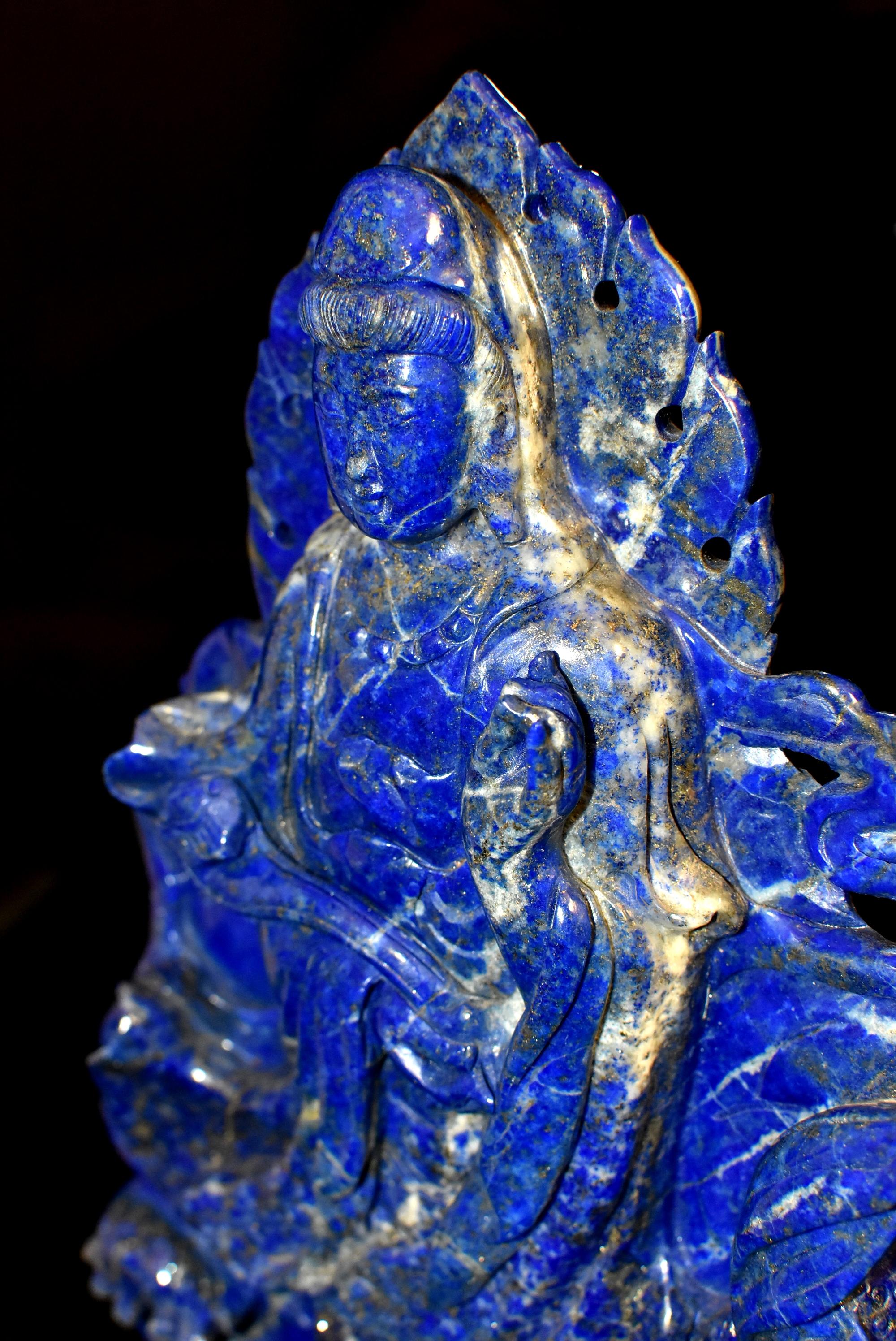 Natural Lapis Lazuli Statue of Guan Yin 6 lb Finest Grade For Sale 2