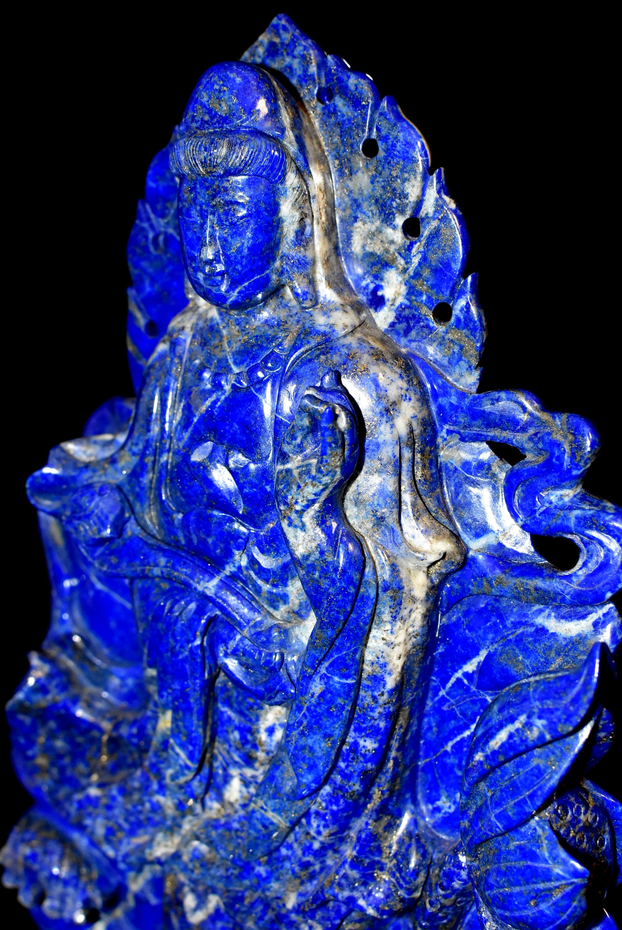 Natural Lapis Lazuli Statue of Guan Yin 6 lb Finest Grade For Sale 4