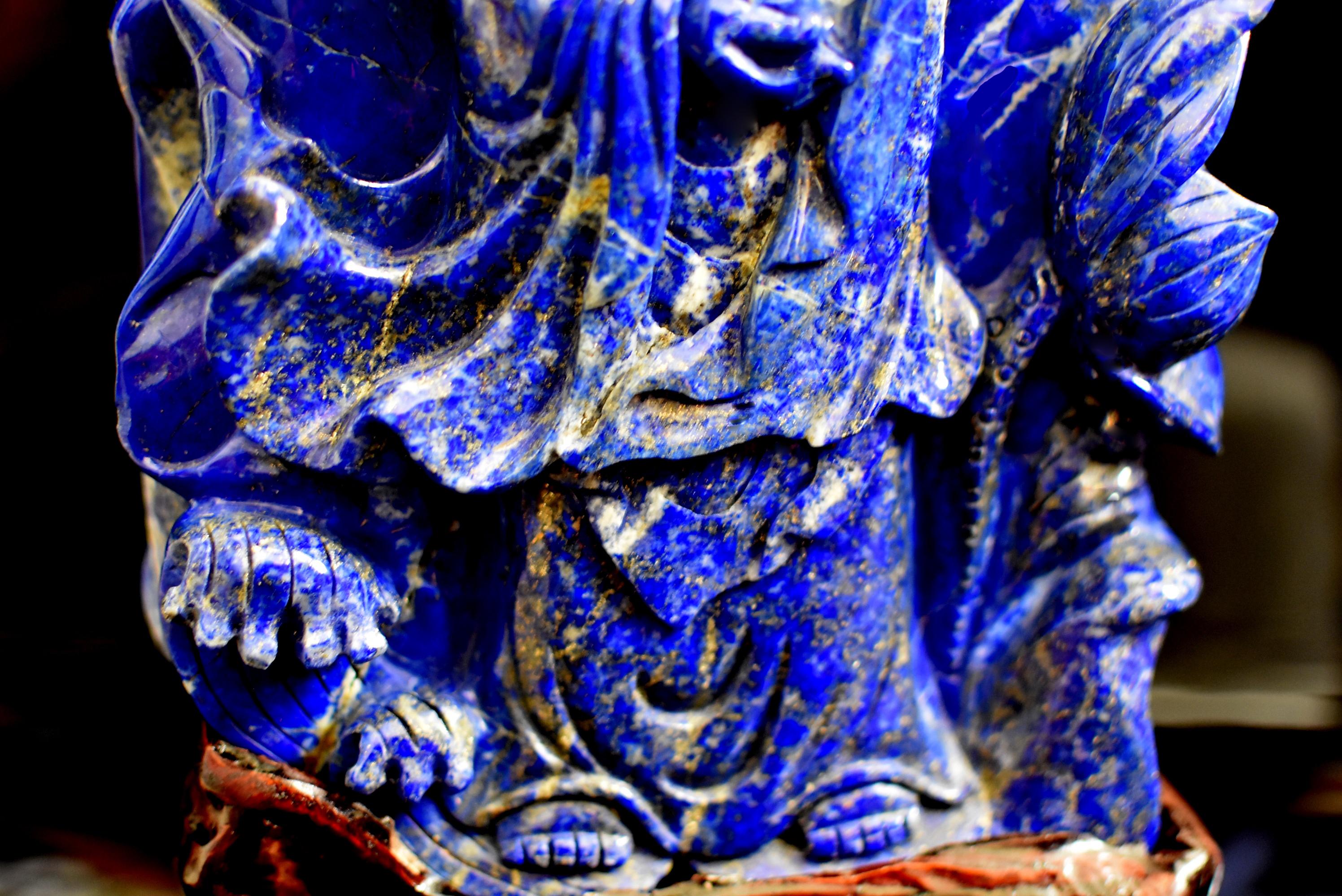 Natural Lapis Lazuli Statue of Guan Yin 6 lb Finest Grade For Sale 7