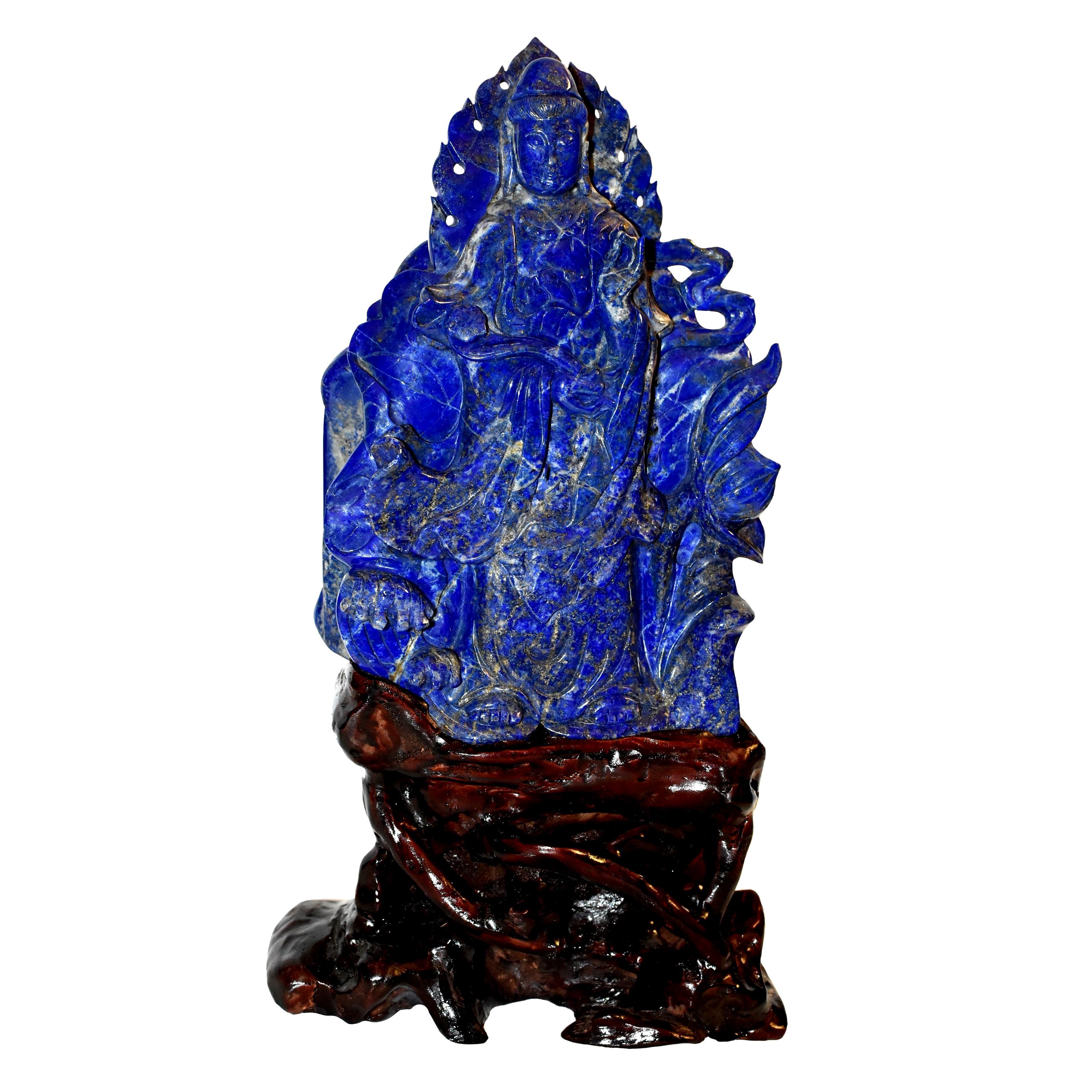 Natural Lapis Lazuli Statue of Guan Yin 6 lb Finest Grade For Sale