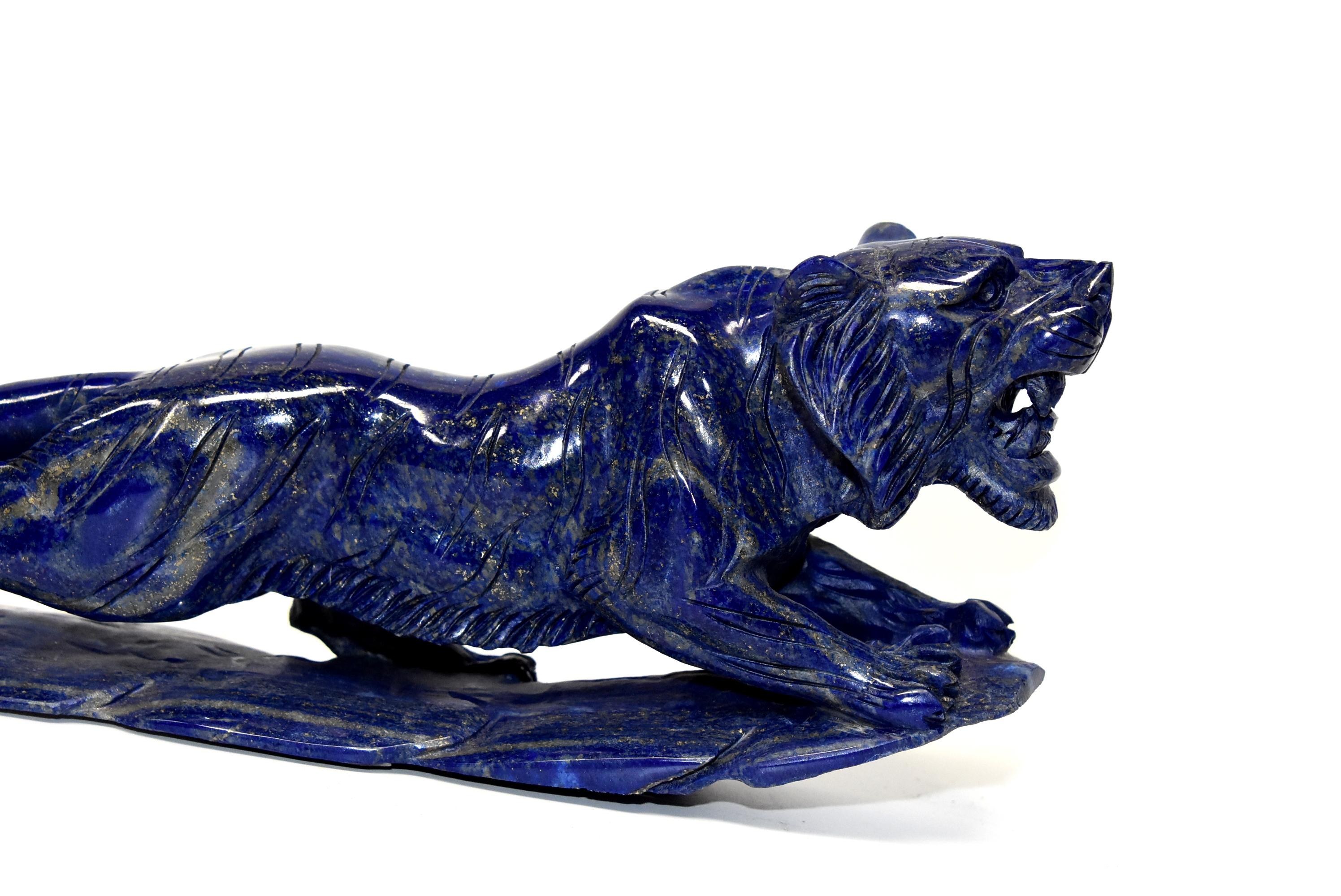 Hand-Carved Natural Lapis Lazuli Tiger Sculpture