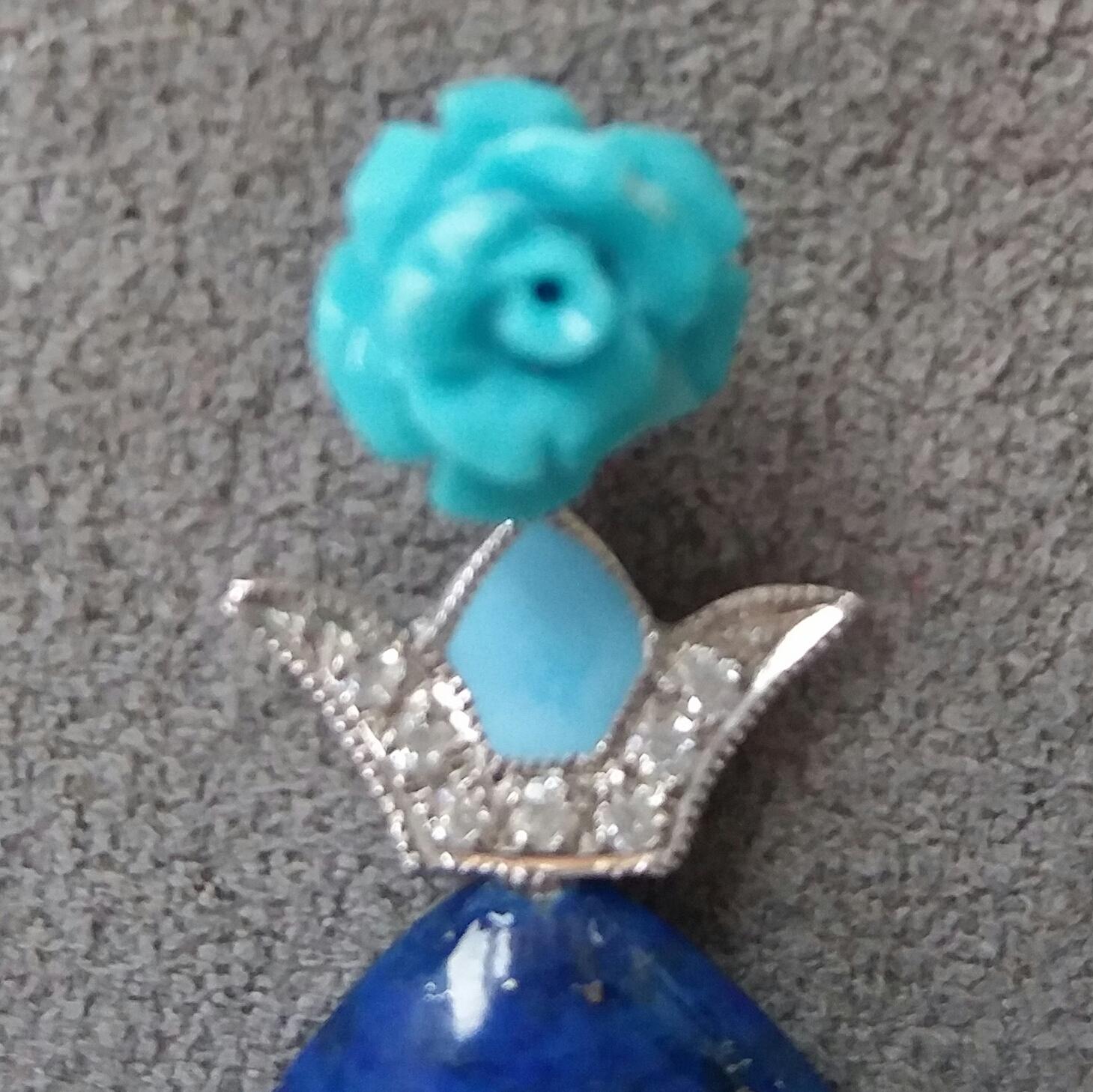 Natürliche natürliche Lapislazuli Türkis Weißgold Diamanten Blau Emaille Ohrhänger Damen im Angebot