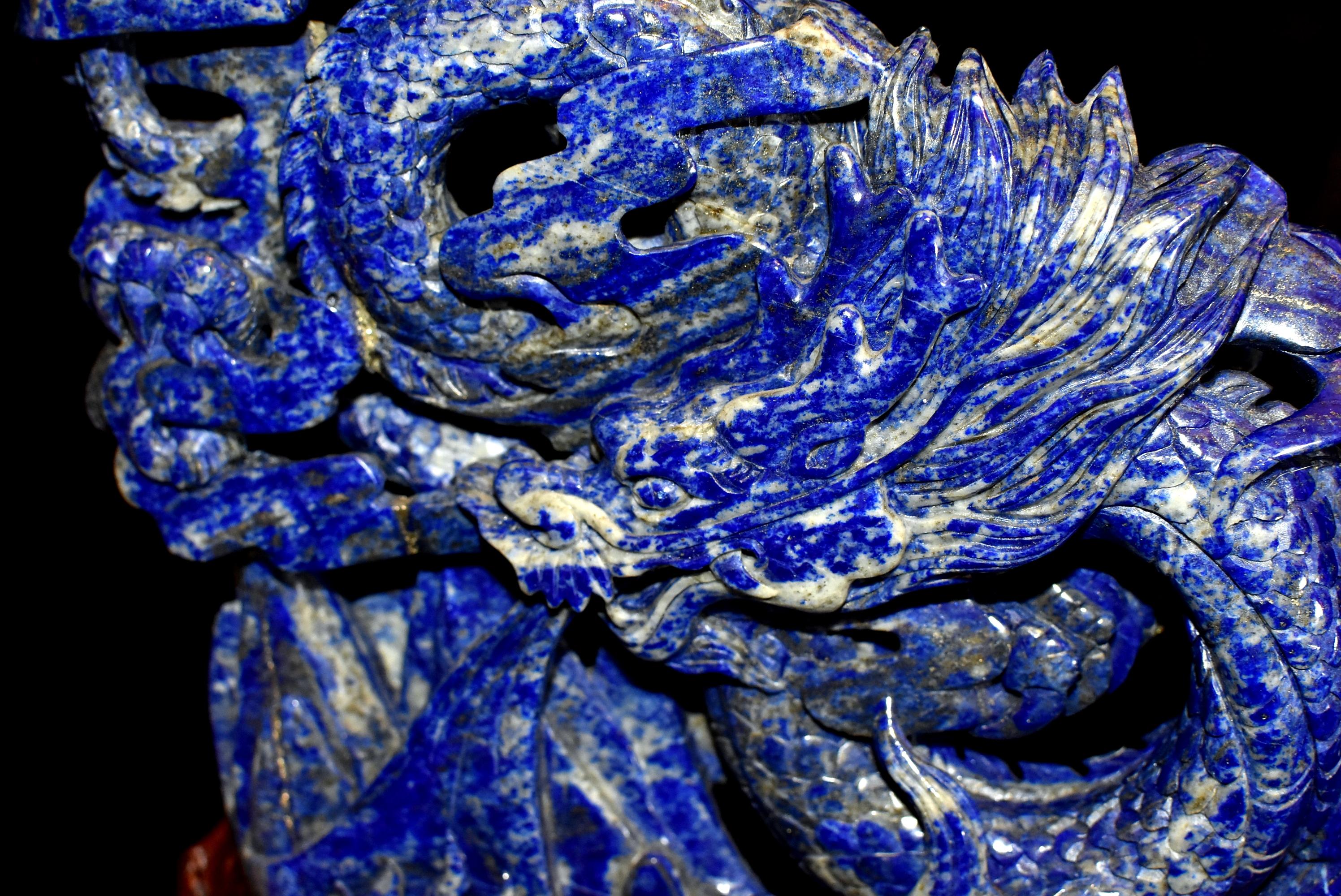 Natural Lapis Lazuli Dragon Multi-Dimensional Hand Carved For Sale 4