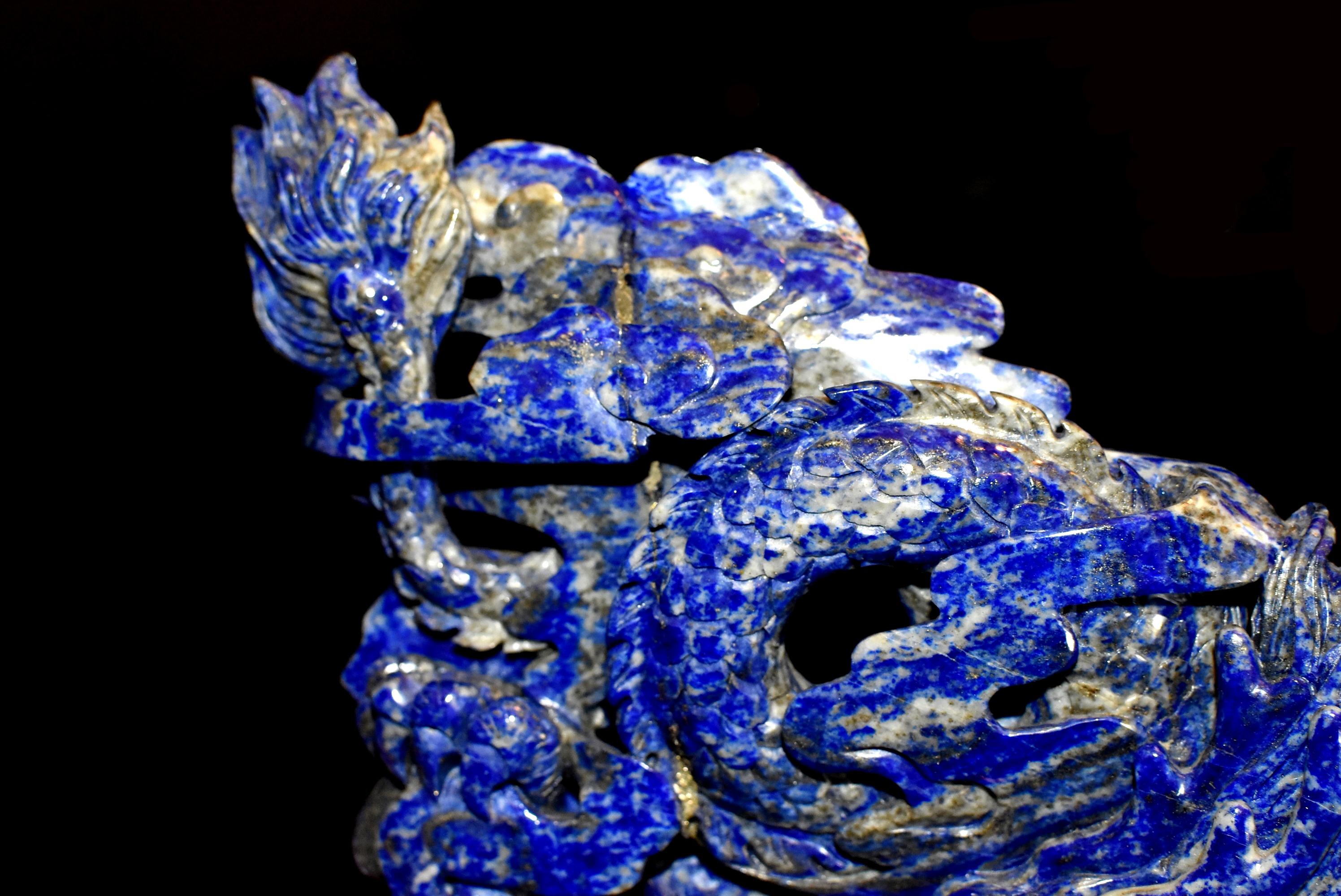 Natural Lapis Lazuli Dragon Multi-Dimensional Hand Carved For Sale 5