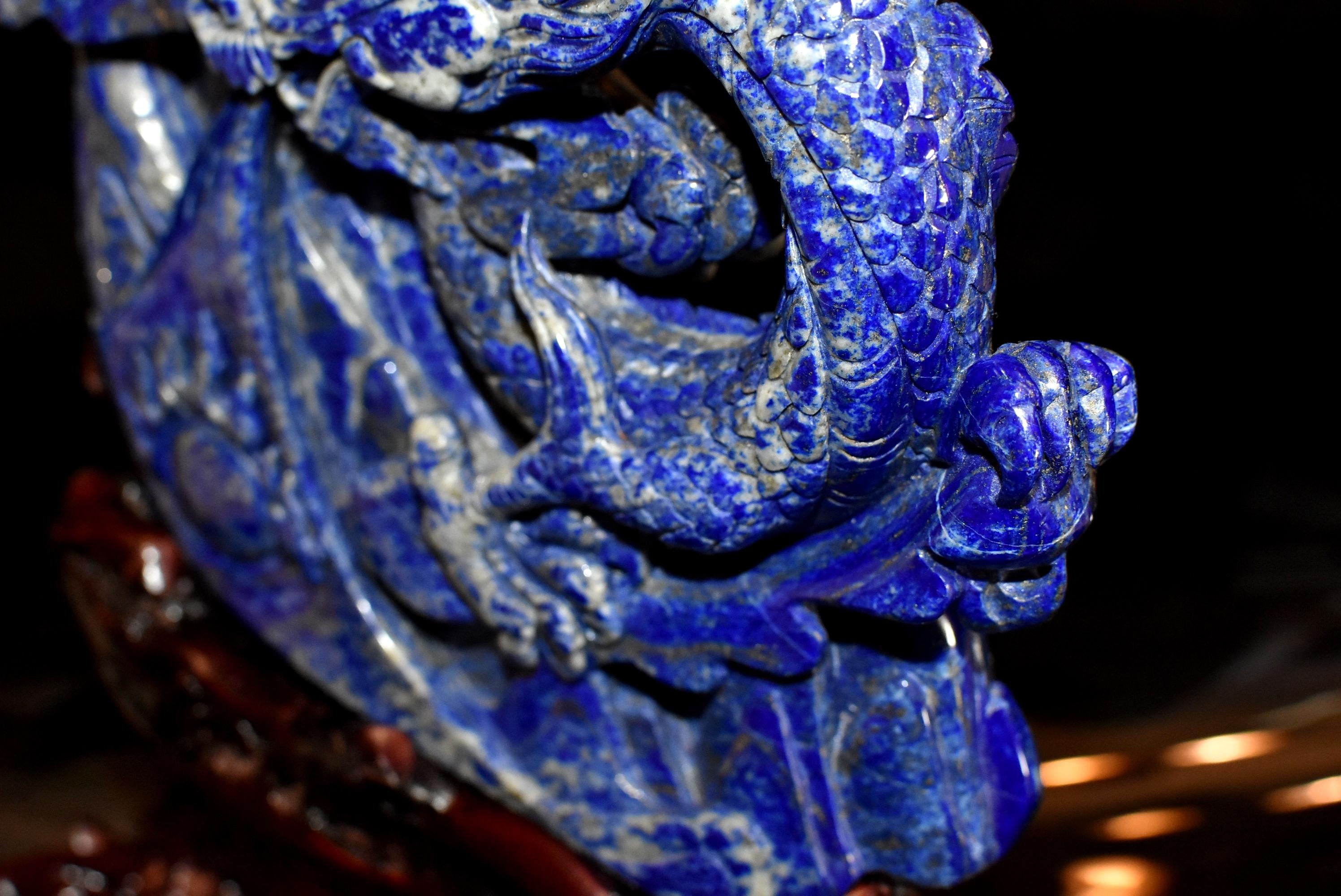 Natural Lapis Lazuli Dragon Multi-Dimensional Hand Carved For Sale 6