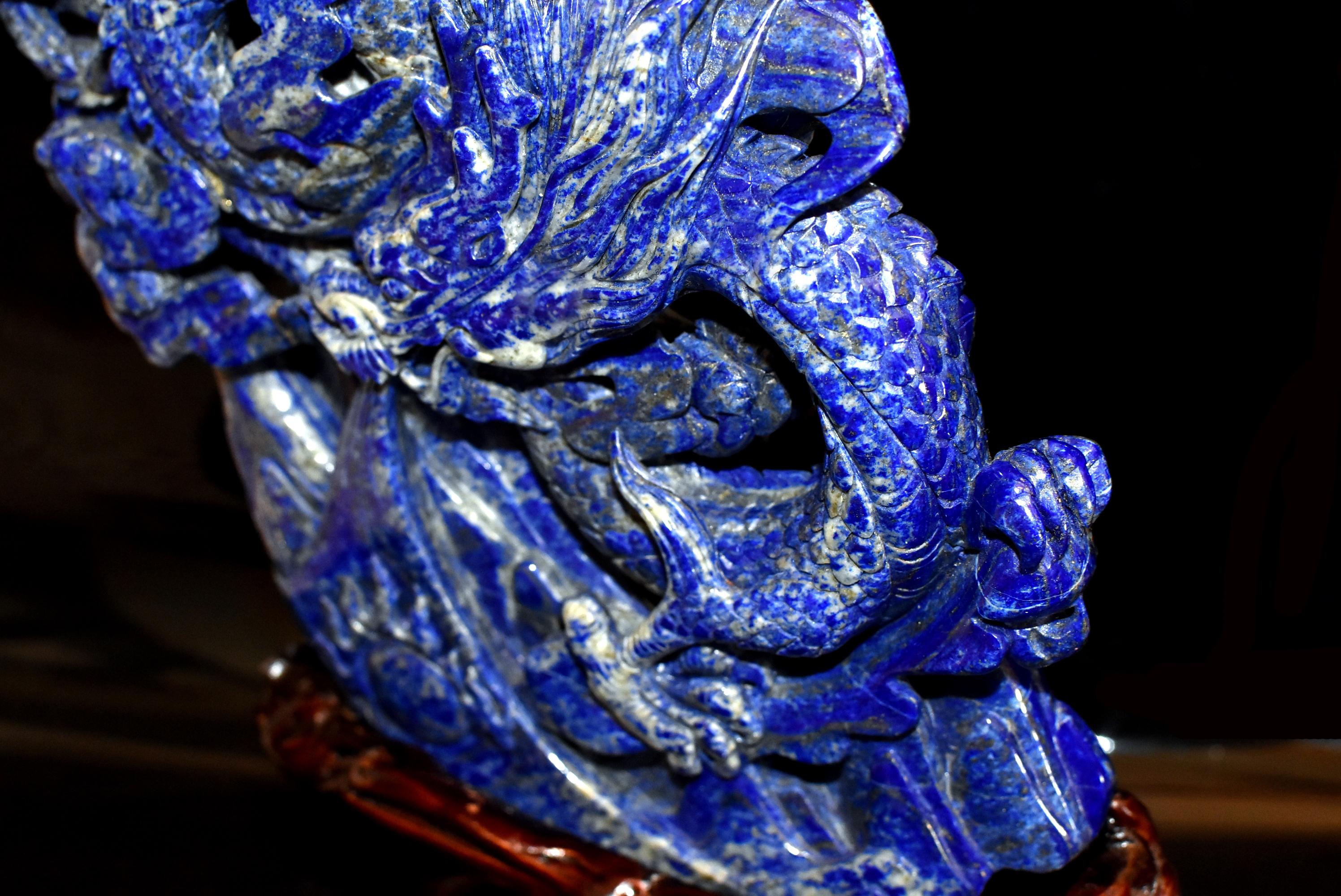 Natural Lapis Lazuli Dragon Multi-Dimensional Hand Carved For Sale 11