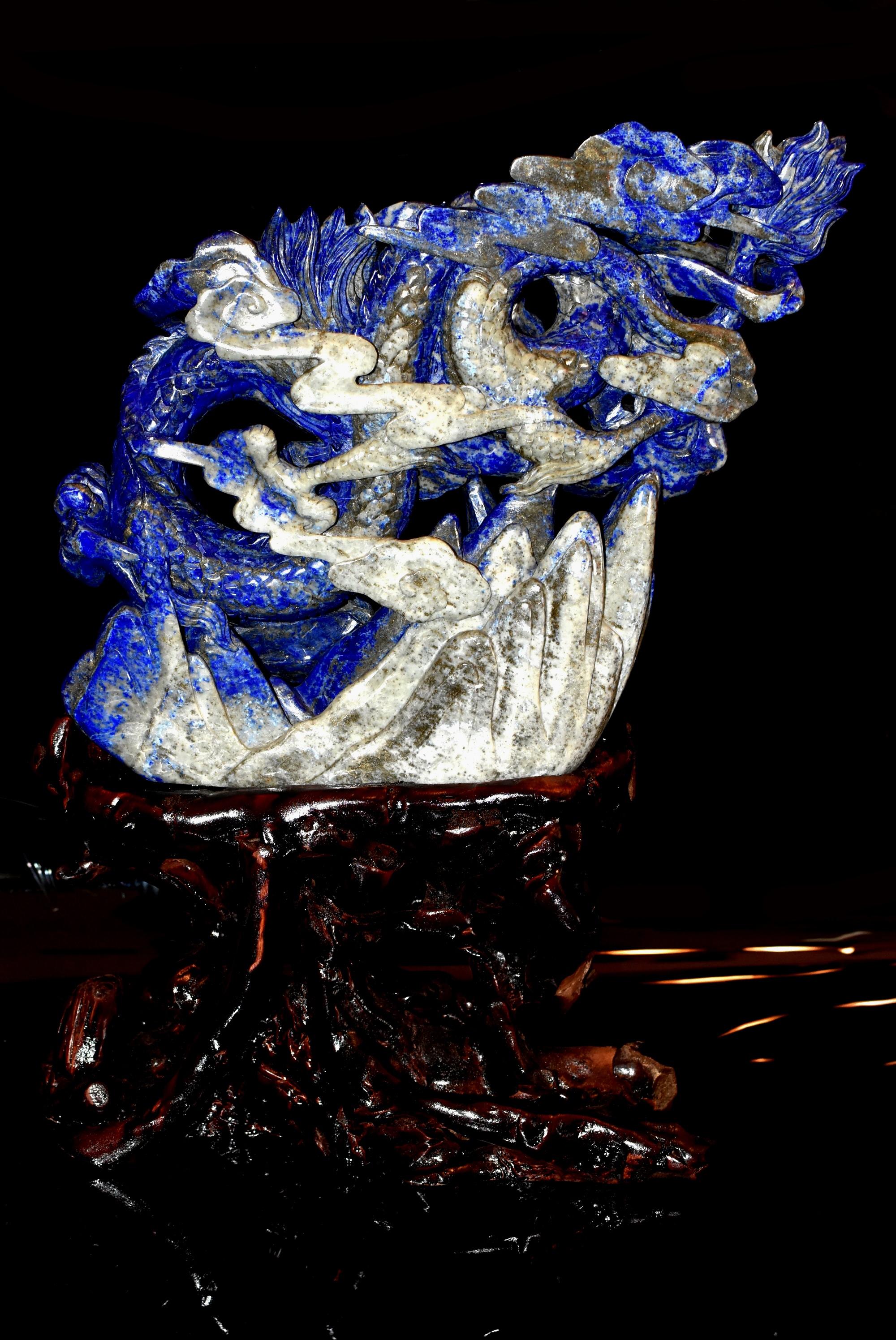 Natural Lapis Lazuli Dragon Multi-Dimensional Hand Carved For Sale 12