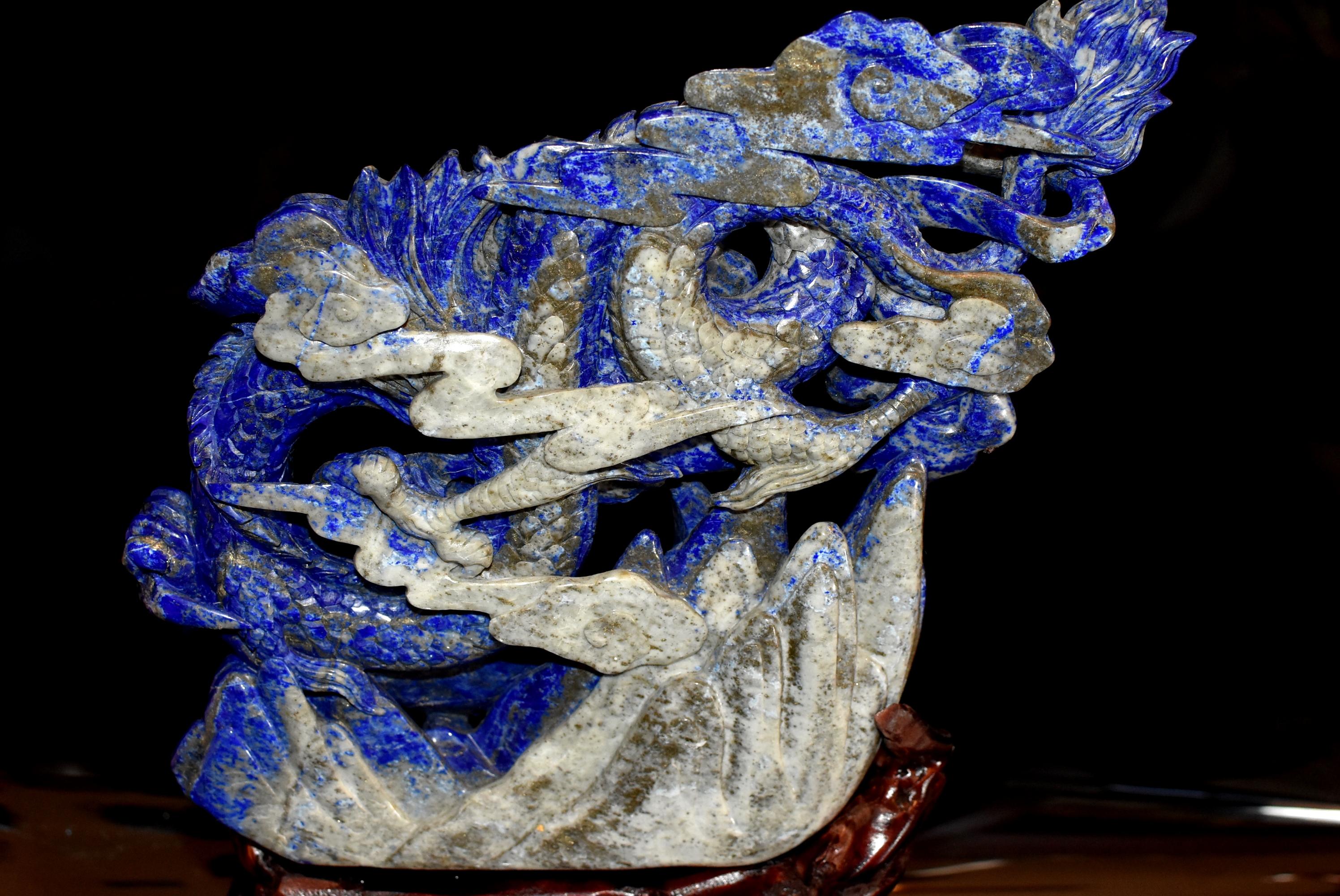 Natural Lapis Lazuli Dragon Multi-Dimensional Hand Carved For Sale 13