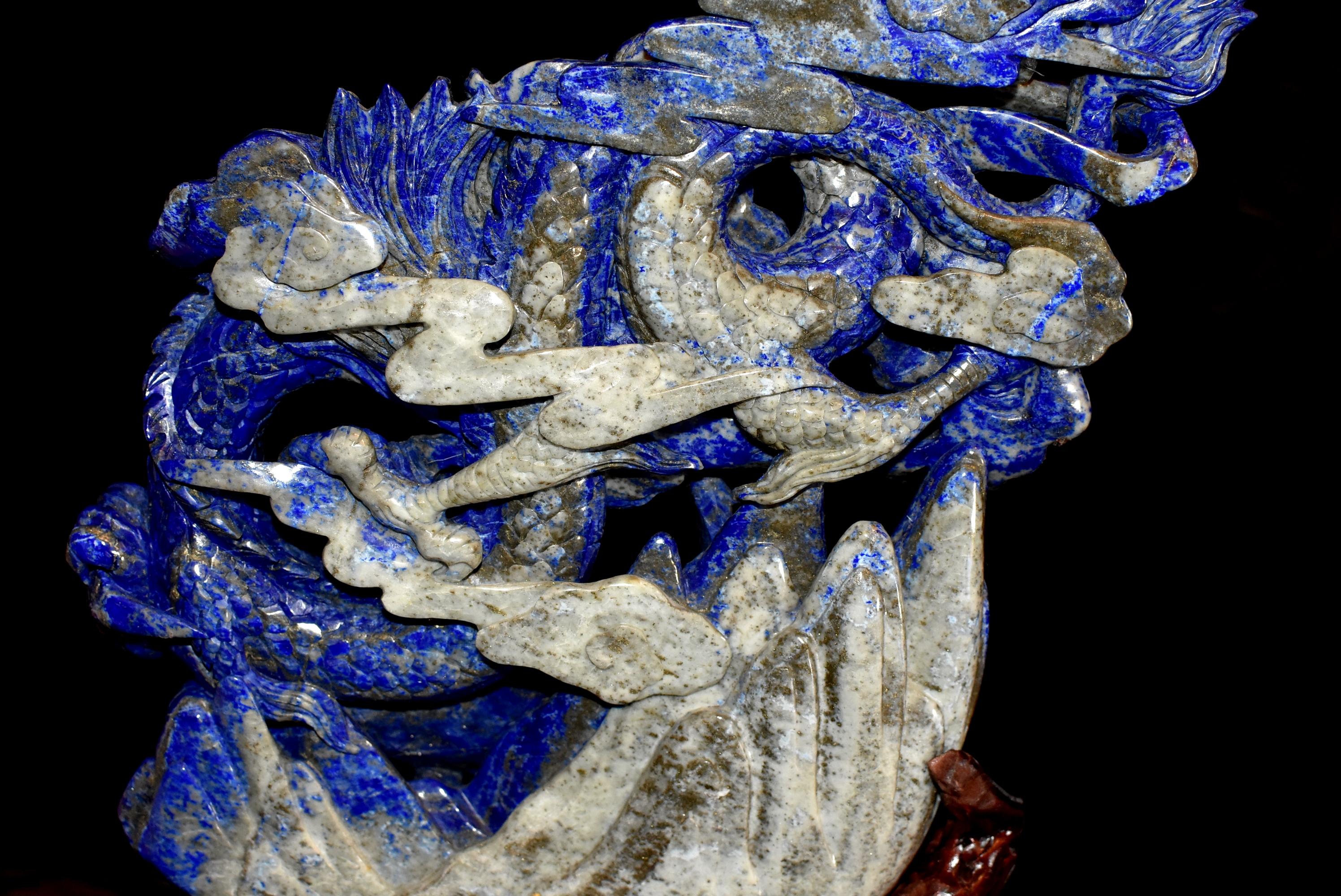 Natural Lapis Lazuli Dragon Multi-Dimensional Hand Carved For Sale 14