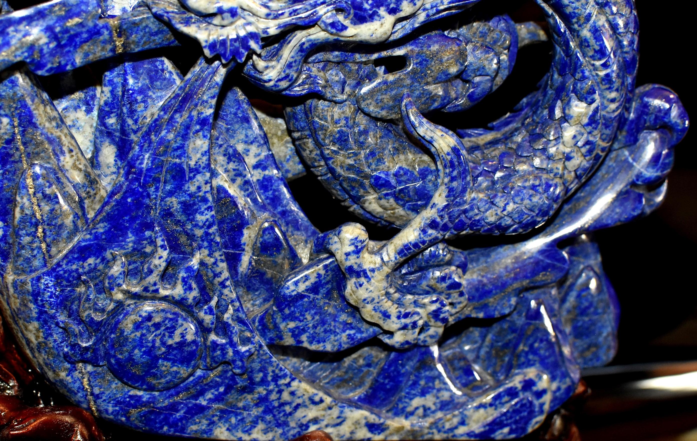 Natural Lapis Lazuli Dragon Multi-Dimensional Hand Carved For Sale 2