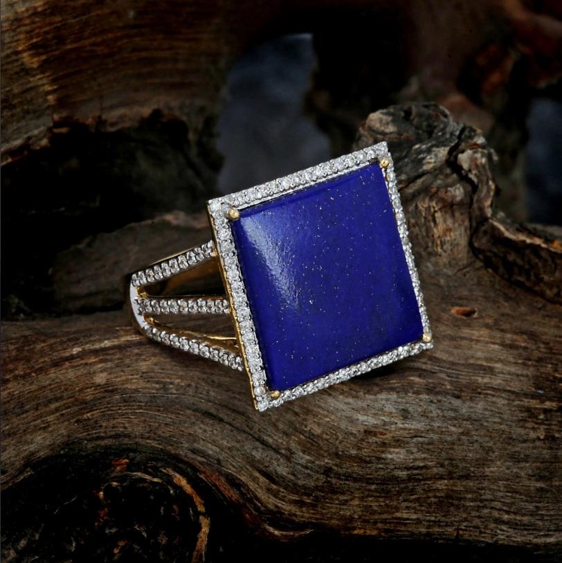 Natural Lapis Ring 14K gold In New Condition For Sale In jaipur, IN