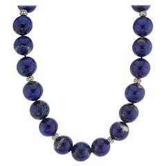Natural Lapis Round Beaded Strand Yellow Gold Accent Necklace