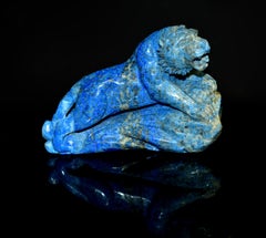 Natural Lapis Tiger Sculpture Paperweight with Golden Pyrite