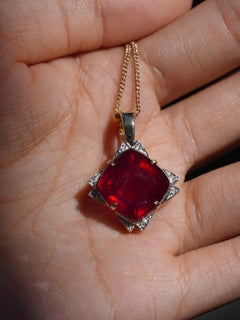 Natural Large 11ct Red Ruby Square Cushion Cut 9ct Gold Pendant Enhancer