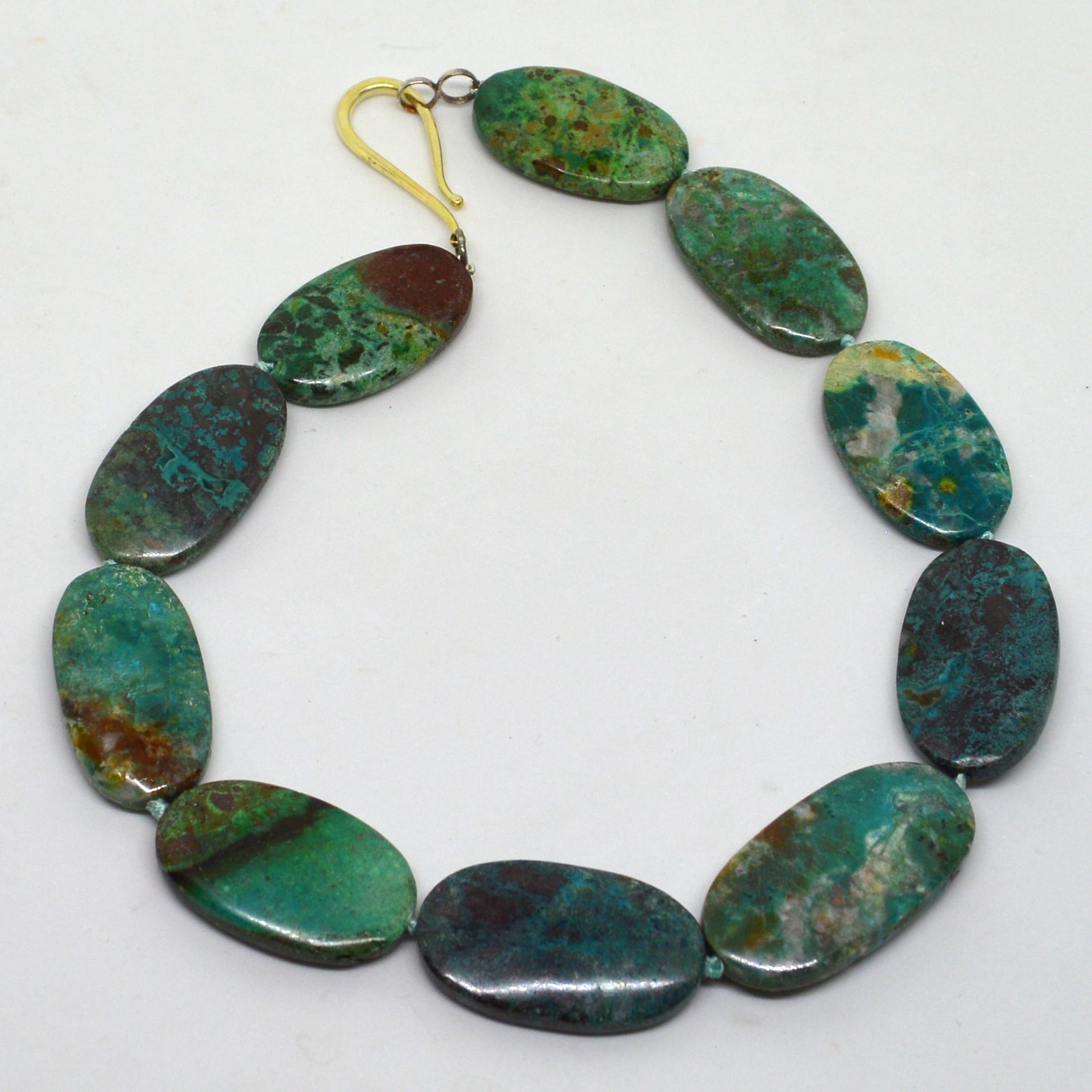 Decadent Jewels Natural Large Chrysocolla Silver Necklace In New Condition For Sale In Sydney, AU