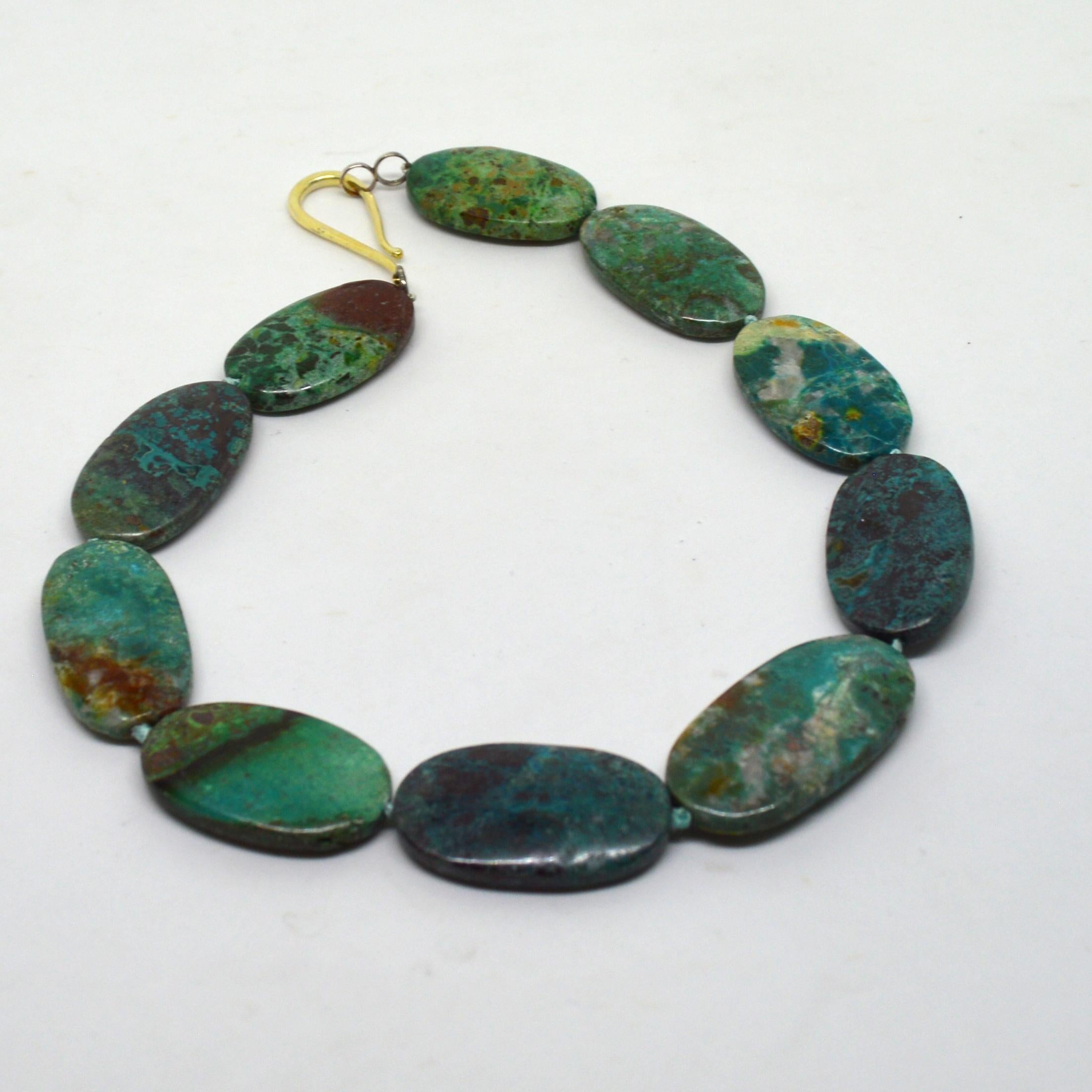 Decadent Jewels Natural Large Chrysocolla Silver Necklace For Sale 1