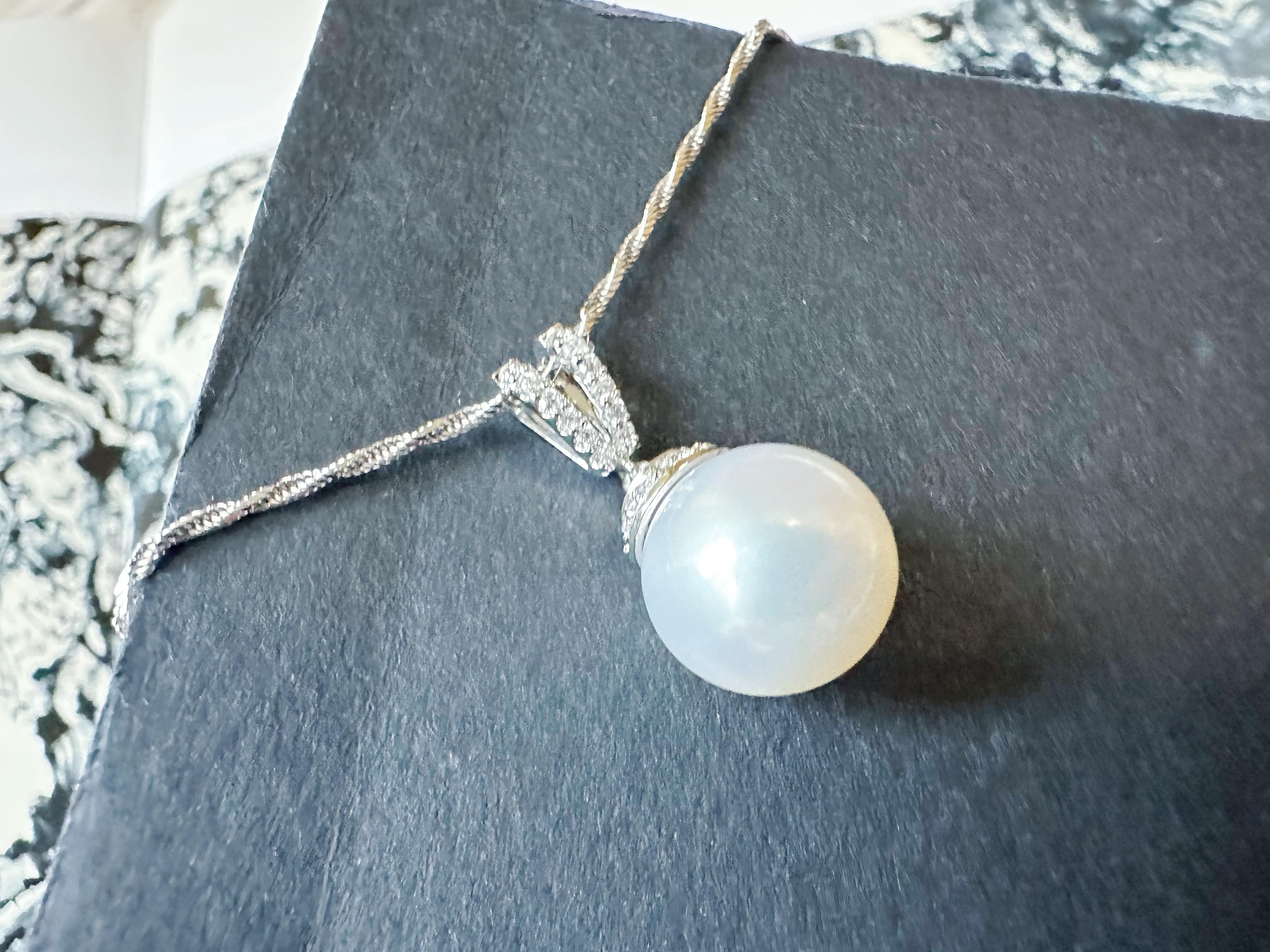 Natural Large South Sea Pearl Pendant with Diamond in 18K White Gold en venta 5