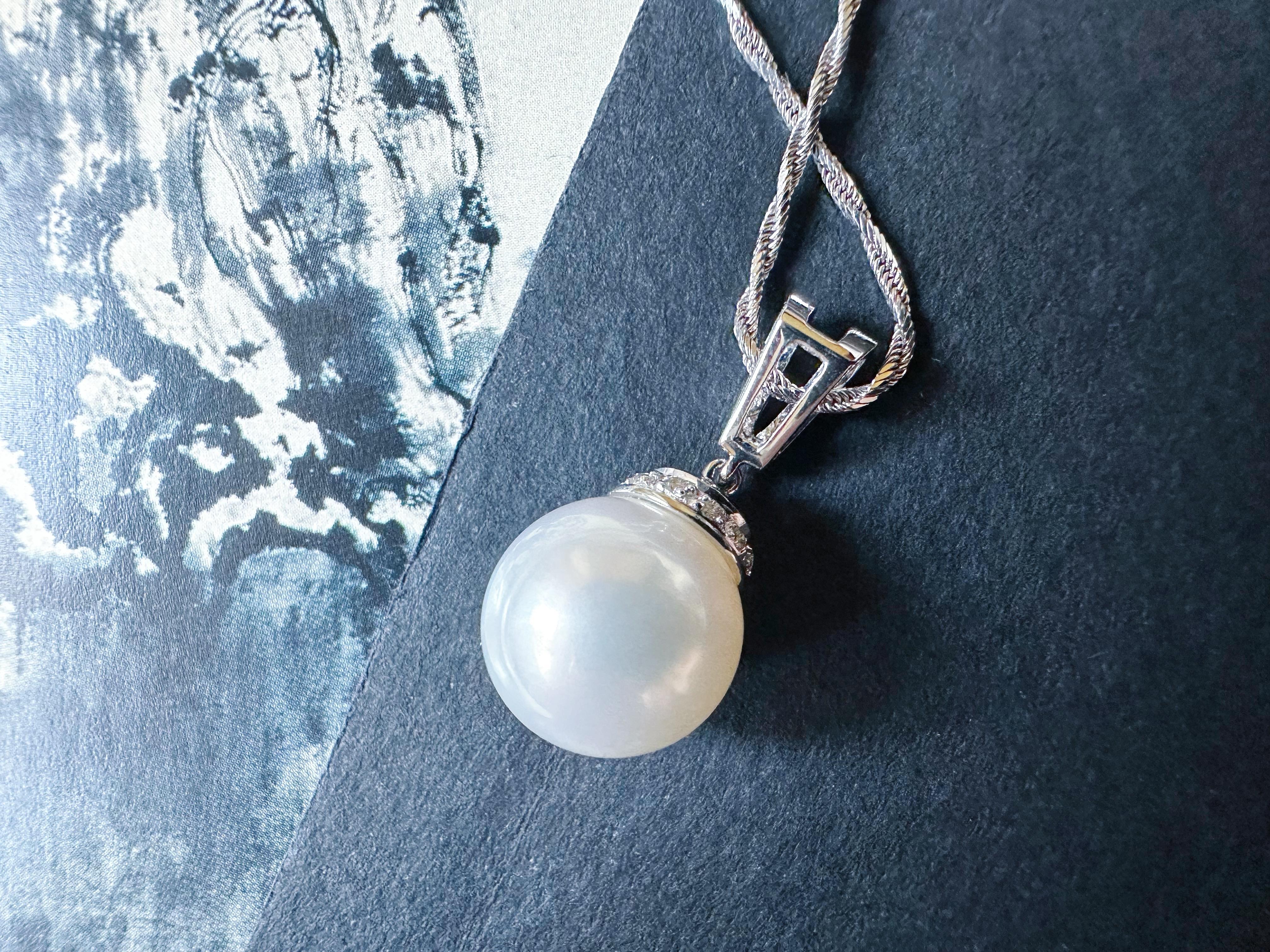Natural Large South Sea Pearl Pendant with Diamond in 18K White Gold en venta 9
