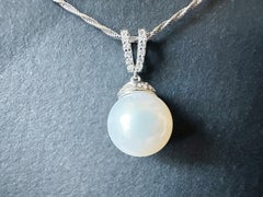 Natural Large South Sea Pearl Pendant with Diamond in 18K White Gold
