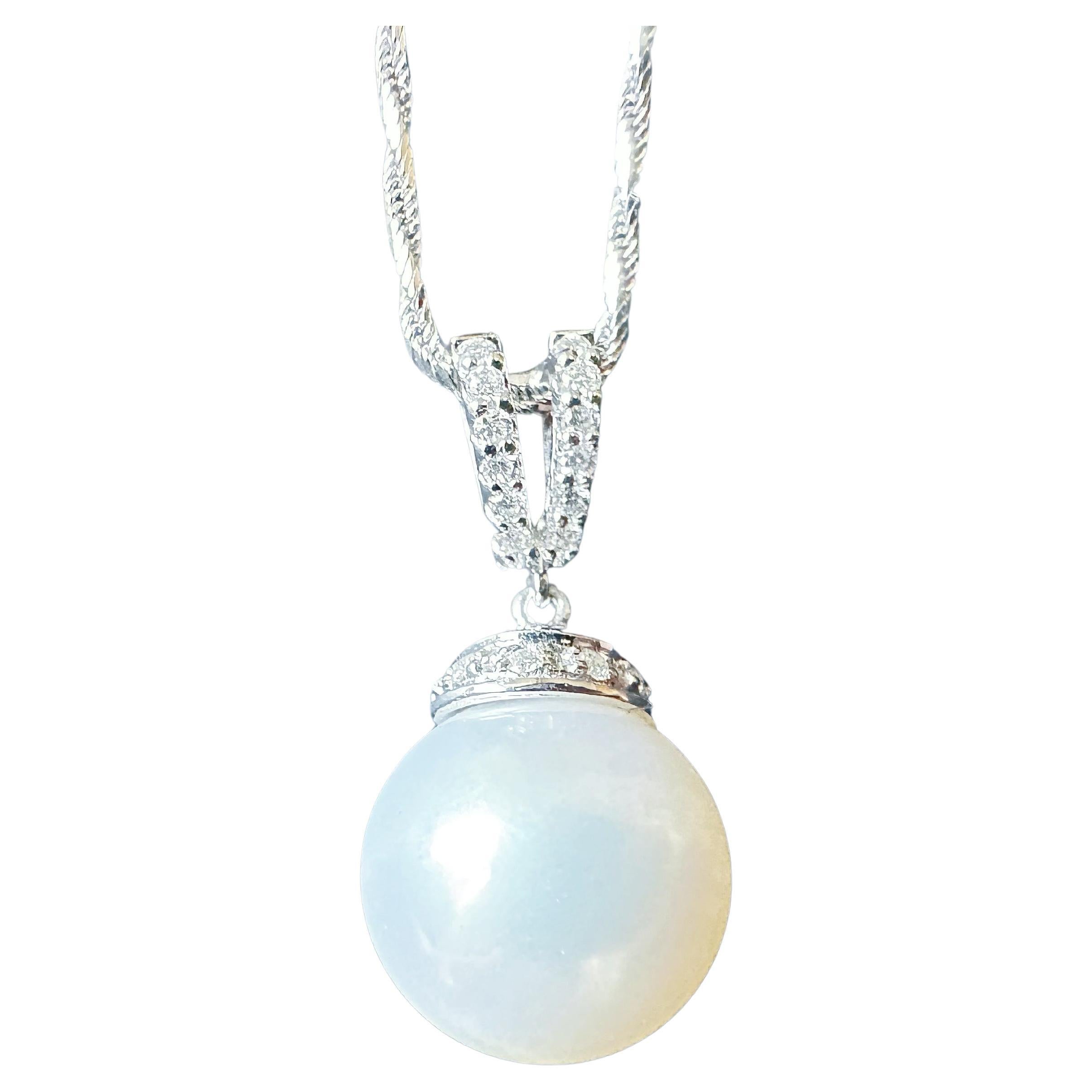 Natural Large South Sea Pearl Pendant with Diamond in 18K White Gold