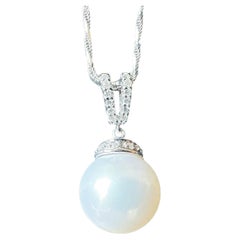 Natural Large South Sea Pearl Pendant with Diamond in 18K White Gold