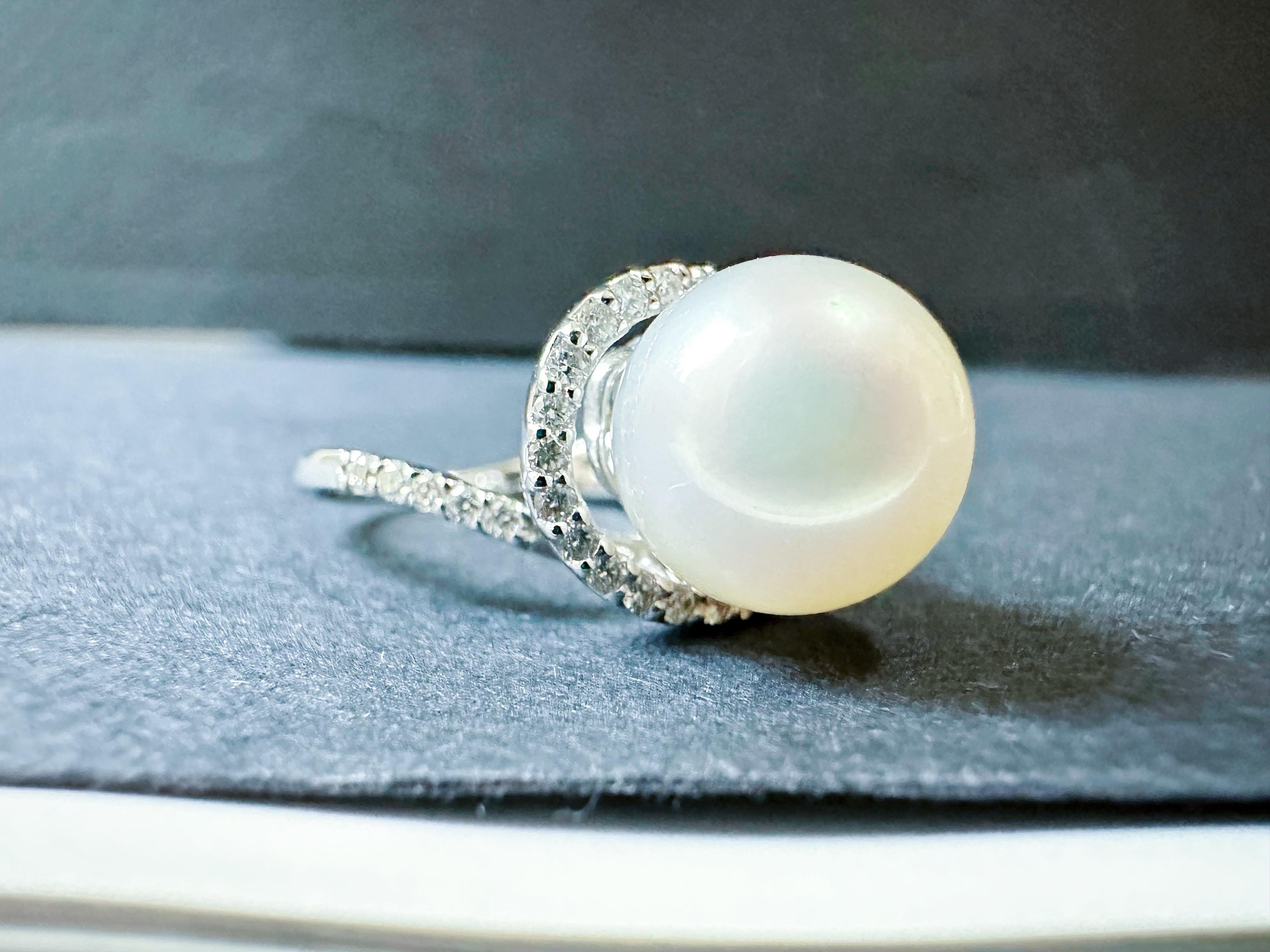 A beautiful handmade South Sea pearl ring set in 18k white gold and diamond.  Classic and elegant design that lasts for a lifetime.

Each pearl is unique with the perfect amount of shine. The pearls are ethically sourced, and chosen intuitively for