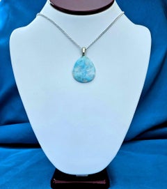 Natural Larimar (rare) Semiprecious Stone Pendant Necklace