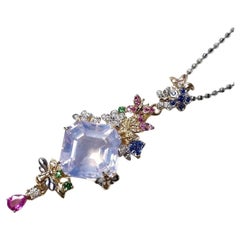 Colgante de Zafiros de Oro Bicolor 14k Floral de Mariposa Amatista Lavanda Natural