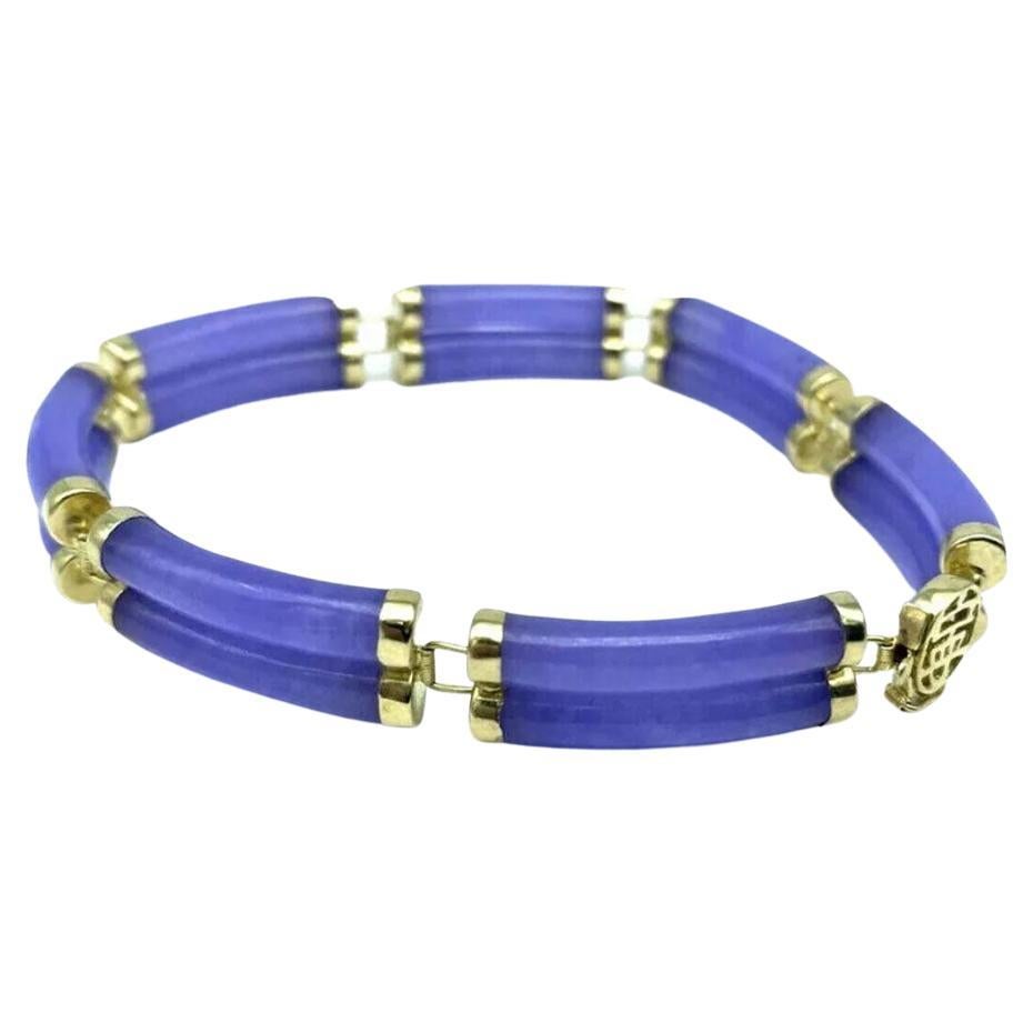 Natural Lavender Jade Double Row Link Bracelet 14 Karat Yellow Gold