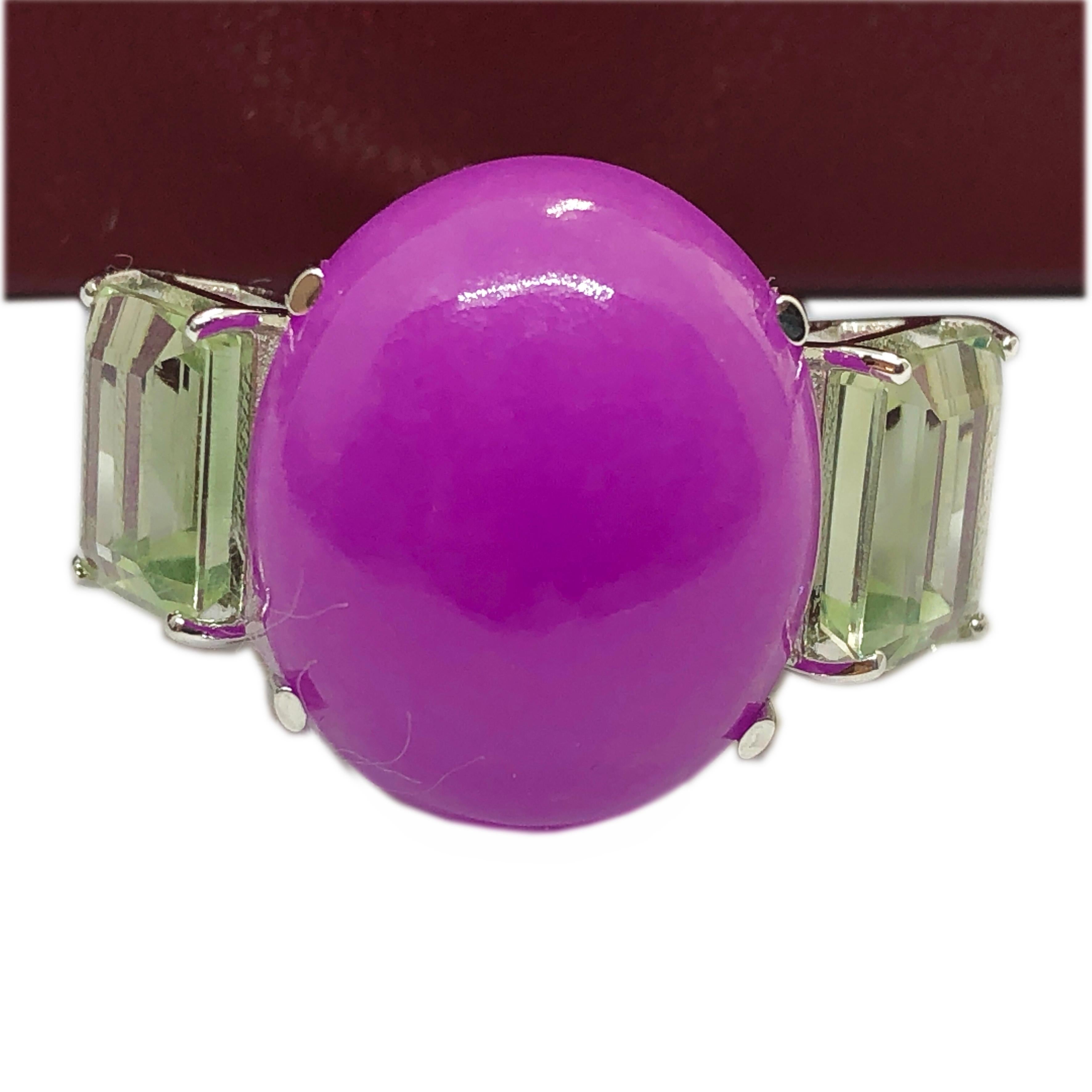 One-of-a-kind Natural Lavender Jade Prasiolite Contemporary Cocktail Ring 1